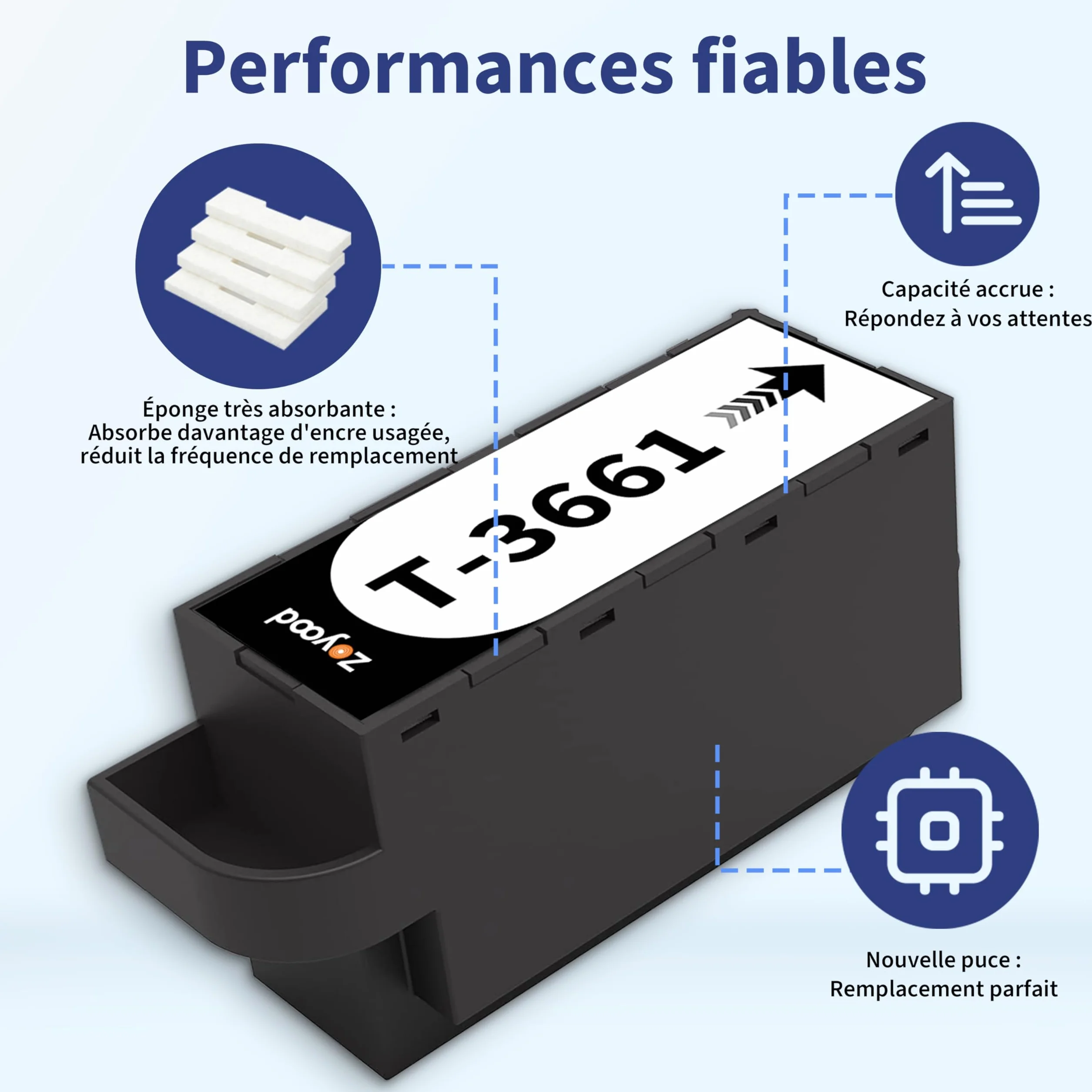 Boîte de Maintenance Compatible Epson XP6100 C13T366100 pour Imprimantes XP-6000 XP-6100 XP-8500 XP-6001 XP-6005 XP-6105 XP-8600 XP-8605 XP-970, 1 Paquet
