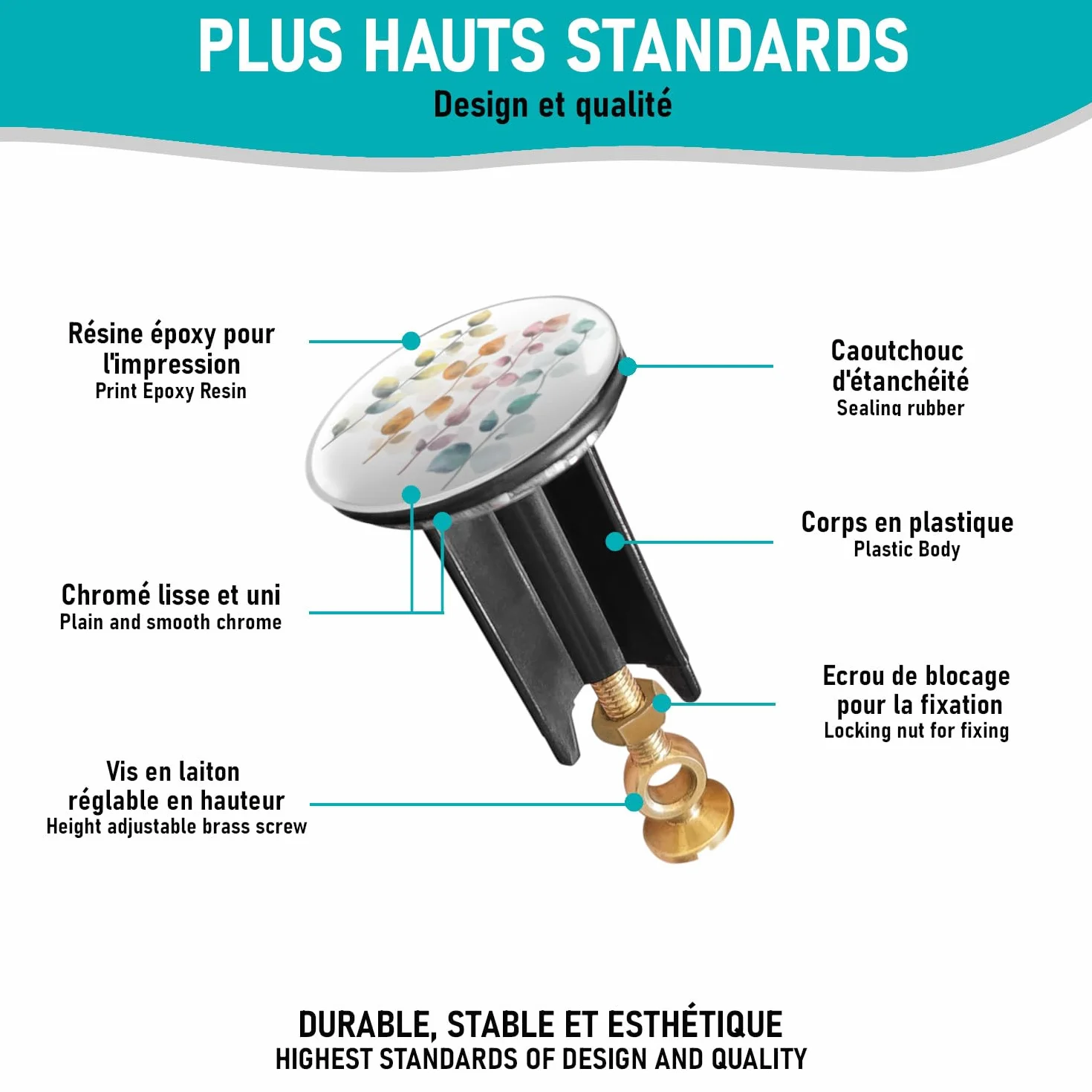 Arteneur Bouchon de lavabo 40mm acier inoxydable excentrique avec vis en laiton extra lourde universel