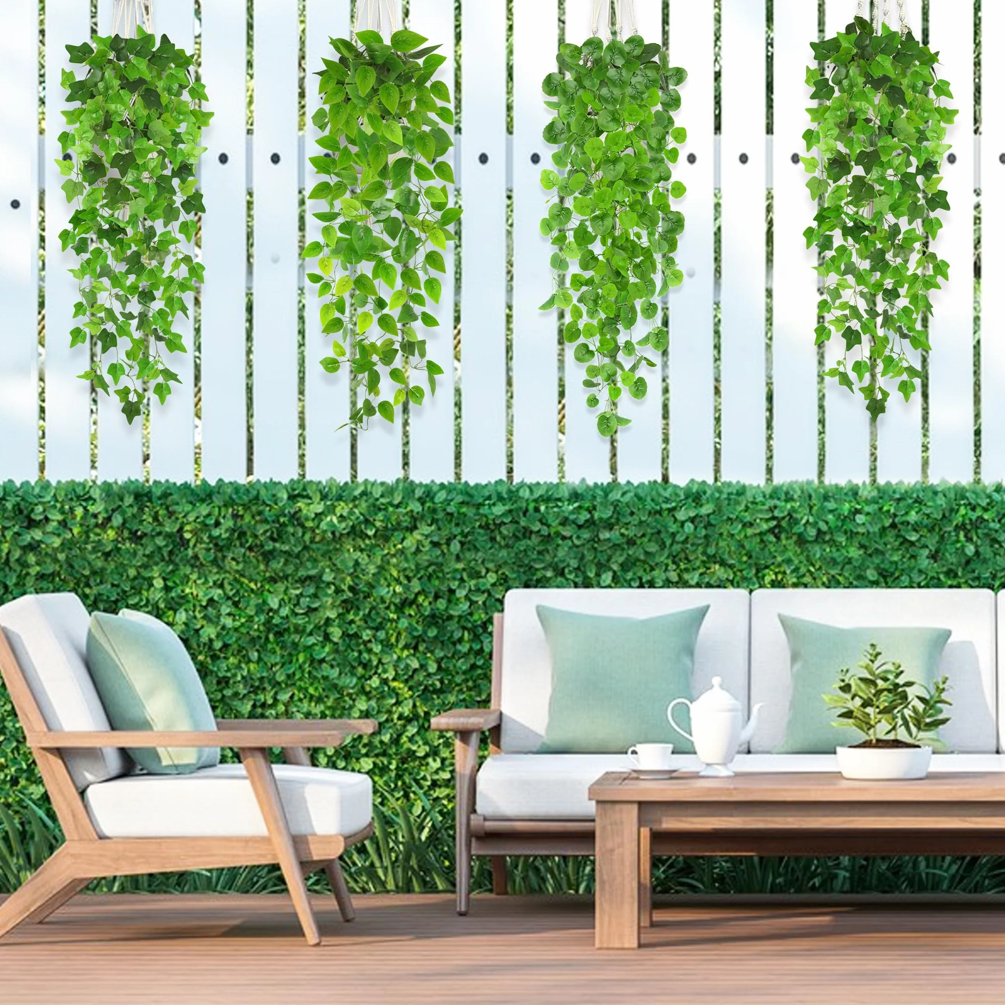 ROLLWAY Fausse Plante Tombante Artificielle Verte Lierre Décoration Intérieur Extérieur