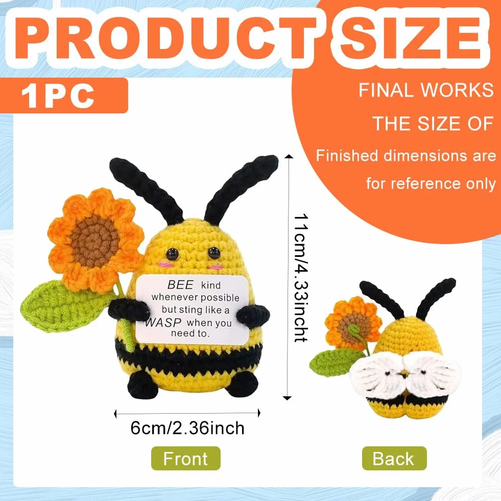 Poupée abeille au crochet faite à la main avec tournesol, peluche positive pour décoration de bureau, cadeau d'encouragement