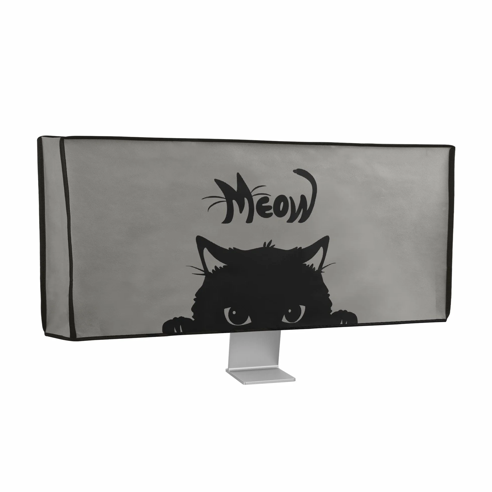 kwmobile Pokrowiec monitor kompatybilny z 86.4-89.9 cm - Meow Cat Grey/Black