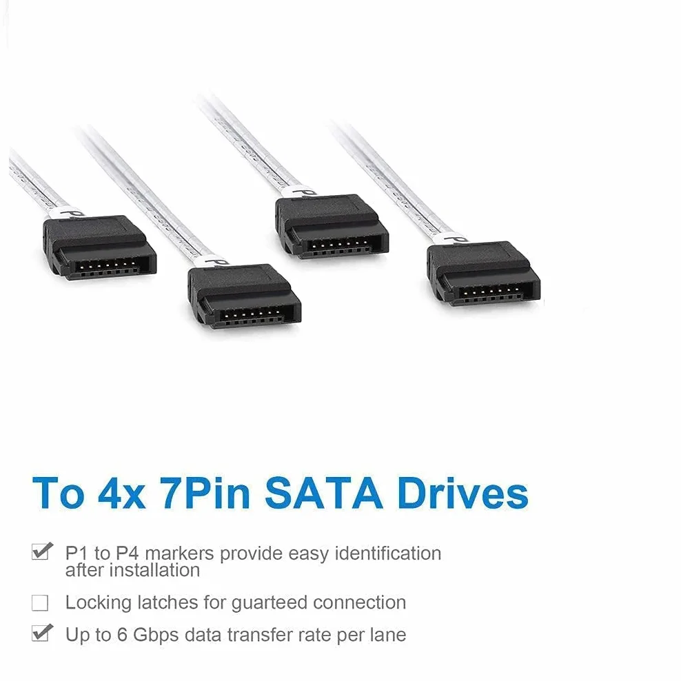 10Gtek MiniSAS SFF-8087 kabel wentylatorowy do 4 x SATA, kompatybilny z dyskiem twardym kontrolera RAID, 0,5 m