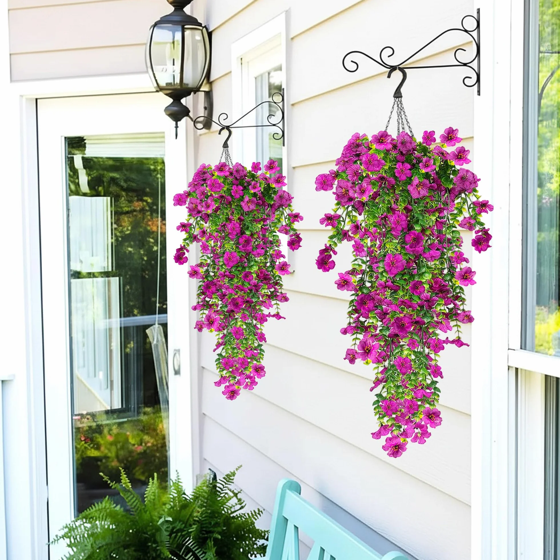 Fleurs Artificielles Suspendues Résistant aux UV 77cm Violet Lot de 4