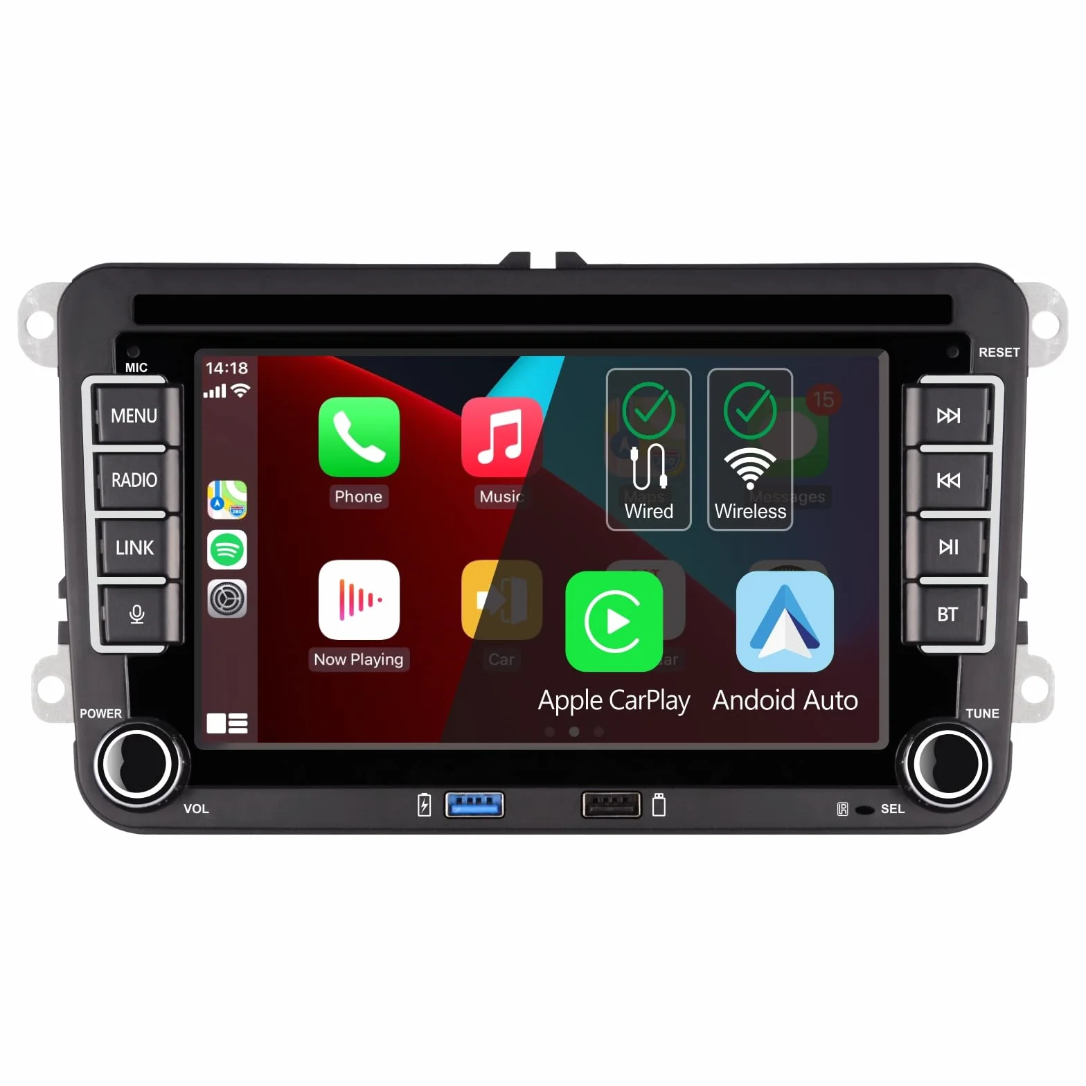 Radio samochodowe Plug & Play kompatybilne z VW Golf 5 6 Passat Jetta Polo RCD330 z CarPlay Android Auto bezprzewodowe Bluetooth radio FM