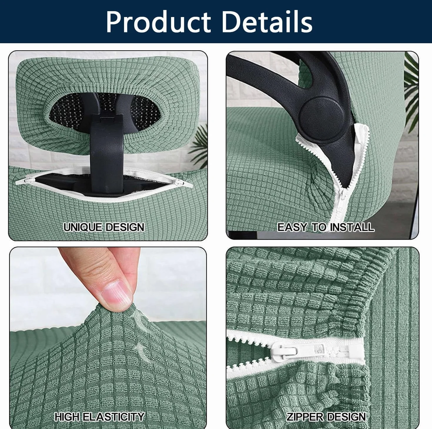 Housse De Chaise De Bureau Extensible avec Housse D'appui-tête, Lavable, Vert, Taille Unique