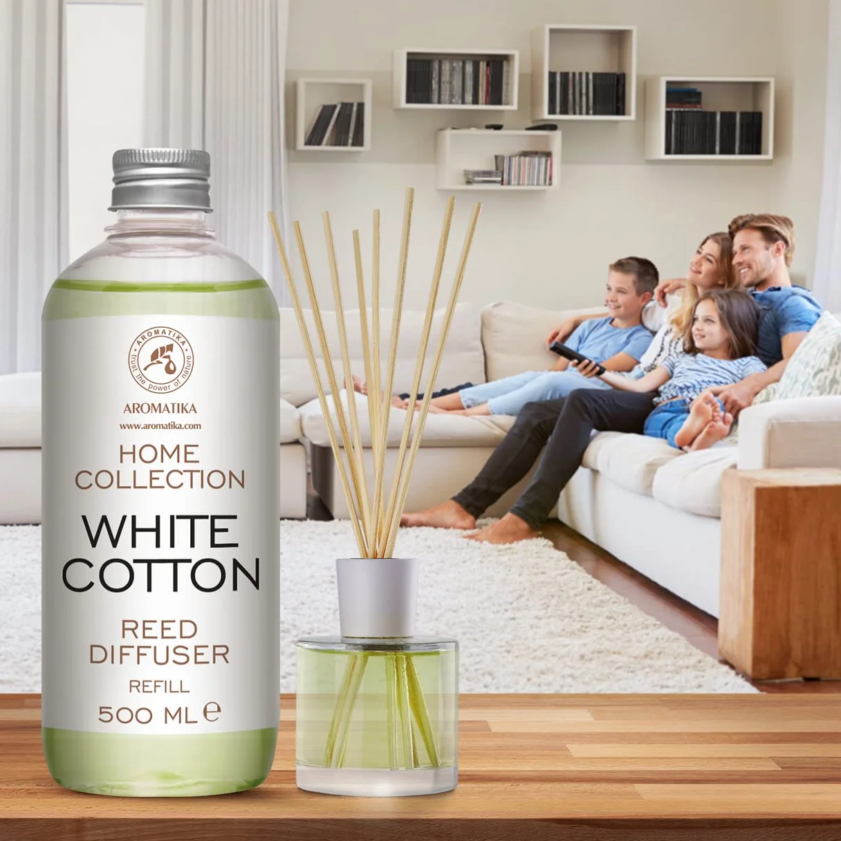 Diffuseur de Parfum Coton Blanc 500ml - Bâtonnets de Parfum - Diffuseur à Roseaux