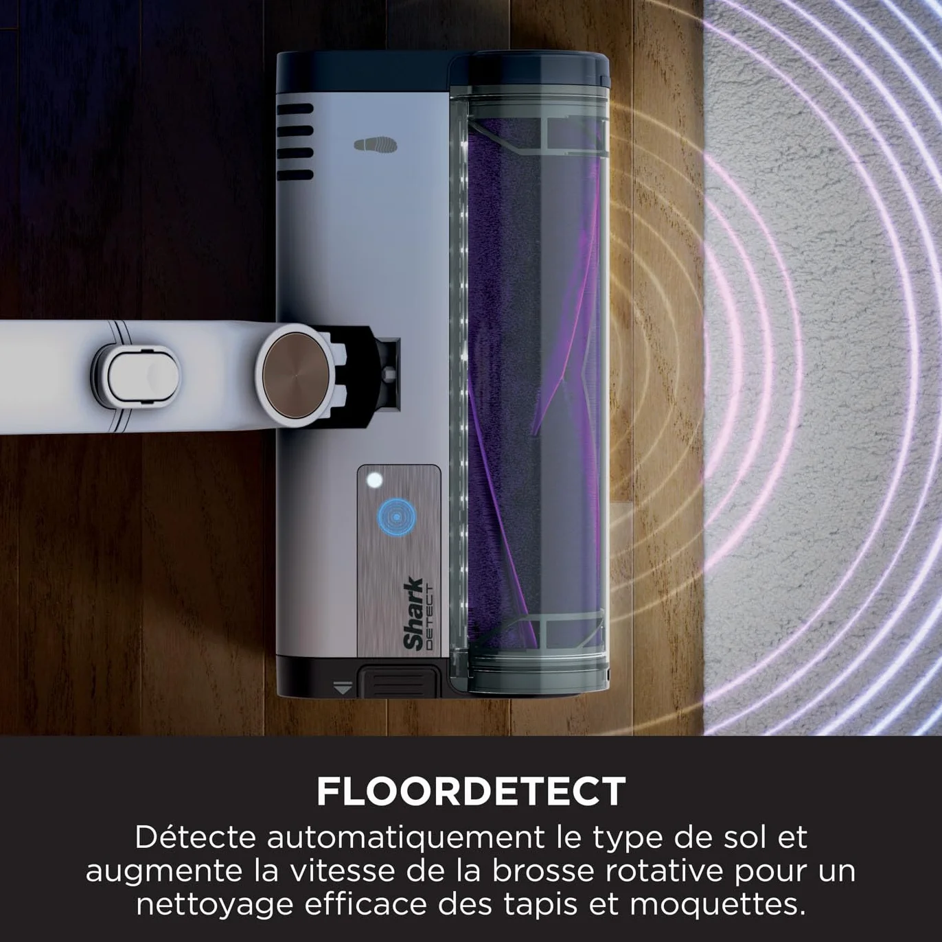 Shark Aspirateur sans fil Detect Clean & Empty, aspiration puissante, système de détection de la saleté, base auto-vidante 2l, autonomie 60min, fonction anti-emmêlement, suceur plat, Blanc IW3612AMZEU
