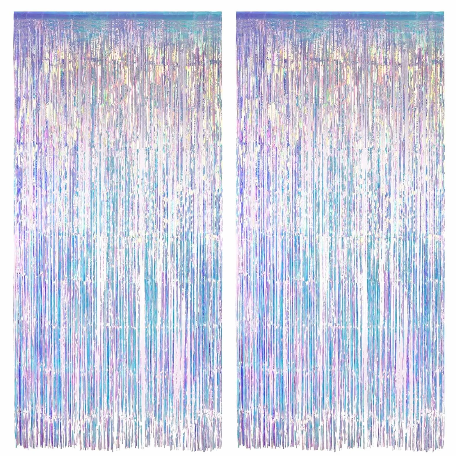 Rideaux métalliques 100 x 200 cm avec franges en feuille, lot de 2 pour fête, anniversaire, baby shower, mariage, décoration sirène
