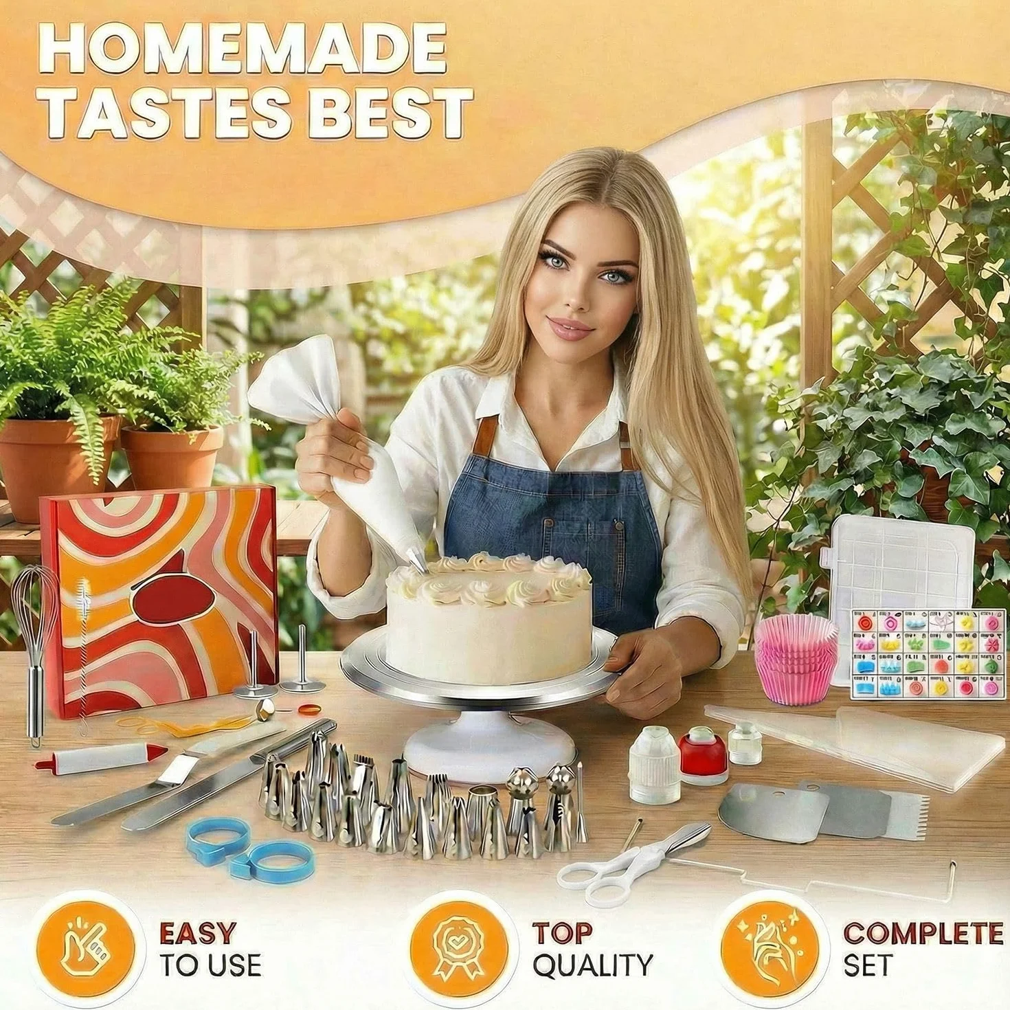 144 Pièces Kit Pâtisserie Professionnel avec Plateau Tournant en Alliage d'Aluminium - Set Ustensiles de Pâtisserie pour Adultes, Débutants et Adolescents