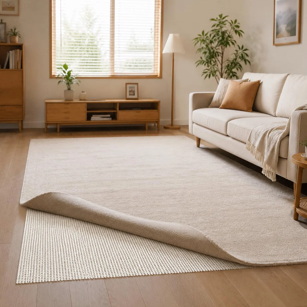 Tapis Antidérapant 160x220cm PVC Découpable Anti Glisse Parquet Cuisine Bureau Voiture Beige