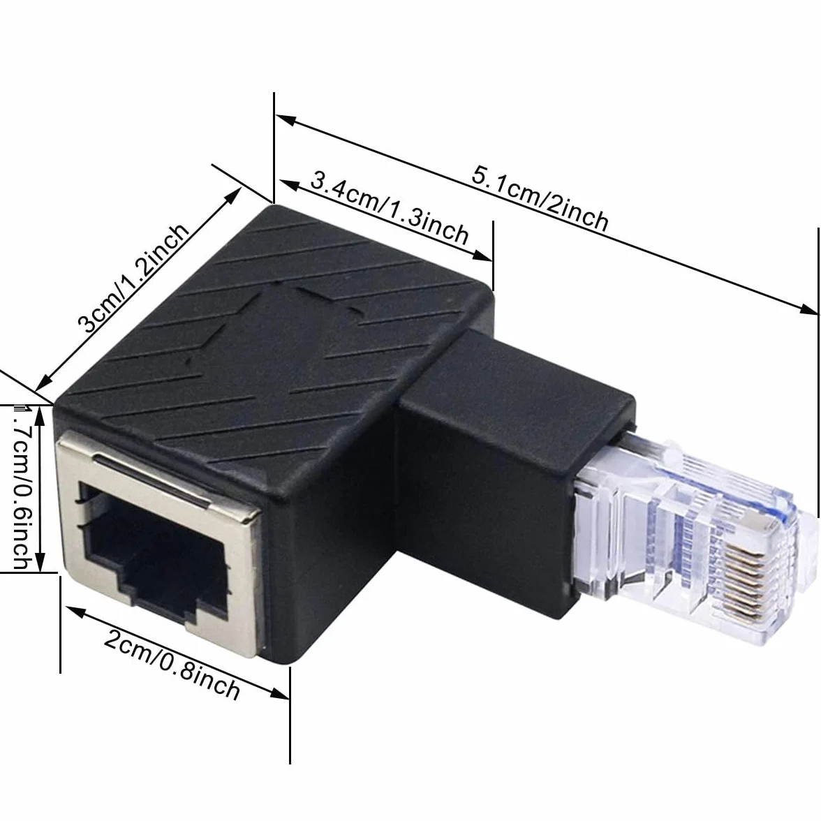 4 szt. RJ45 adapter kątowy RJ45, 90 stopni RJ45 męskie do żeńskiego, złącze sieciowe Cat6 LAN do drukarek, laptopów, routerów (Up Angle+Down Angle)