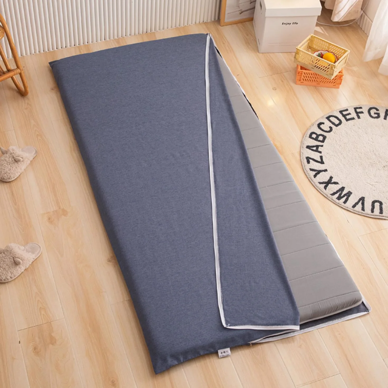 Housse De Futon 100% Douce Pour Matelas De Sol Shikibuton Traditionnel, Housse De Protection Pour Tapis De Tatami En Coton Lavable Avec Fermeture Éclair, Gray, 80x190cm