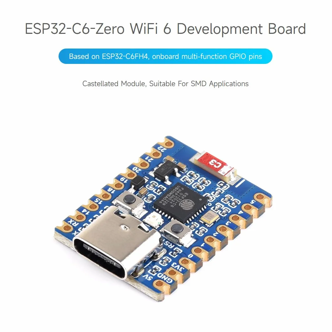 Waveshare ESP32-C6-Zero ESP32-C6 Mini Development Board 2 PCS Based on ESP32-C6FH8 Dual Processors 160MHz 2.4GHz WiFi 6 BT5