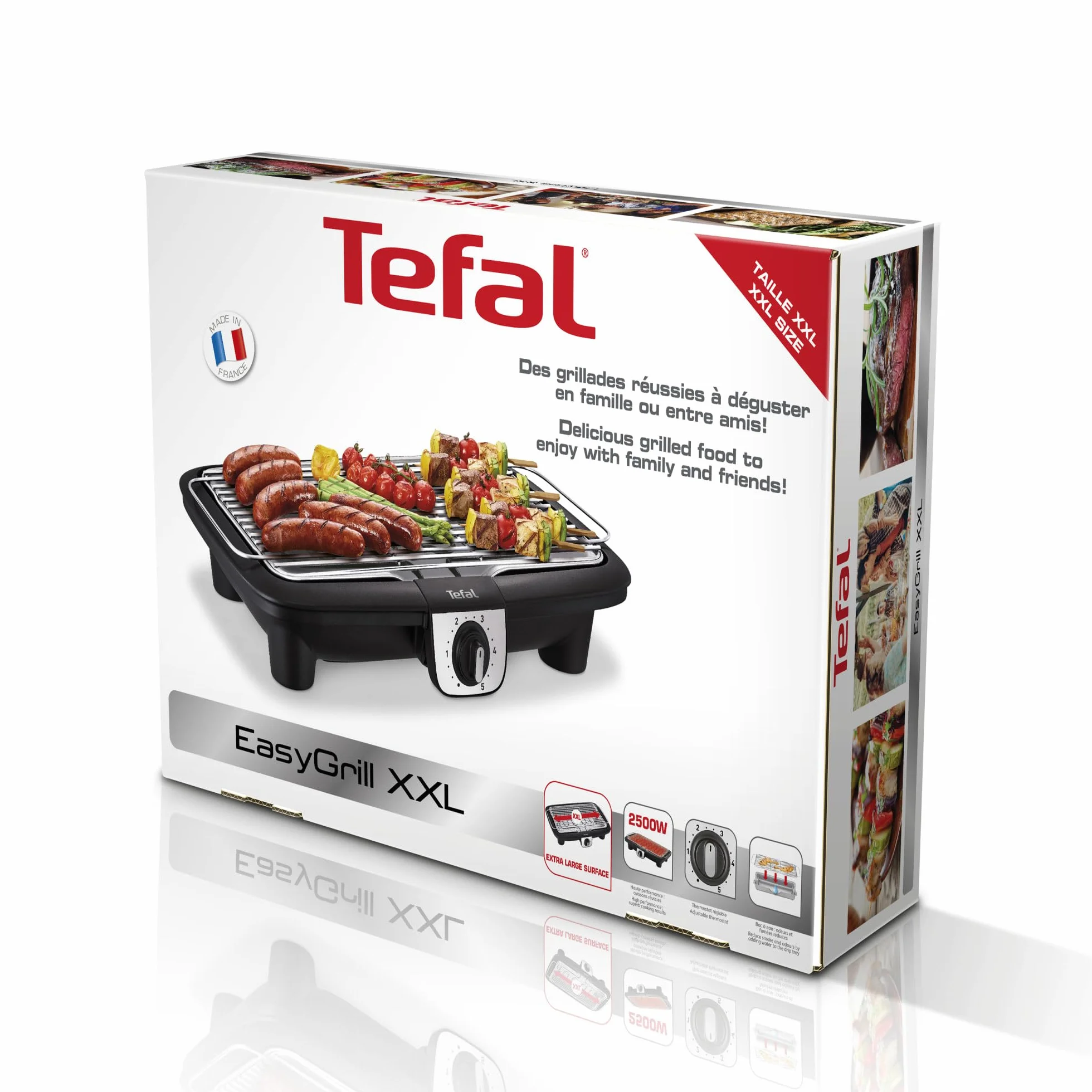 Tefal EasyGrill XXL Barbecue électrique 2500W Grille Inox Surface extra-large 5 températures Pieds Amovibles