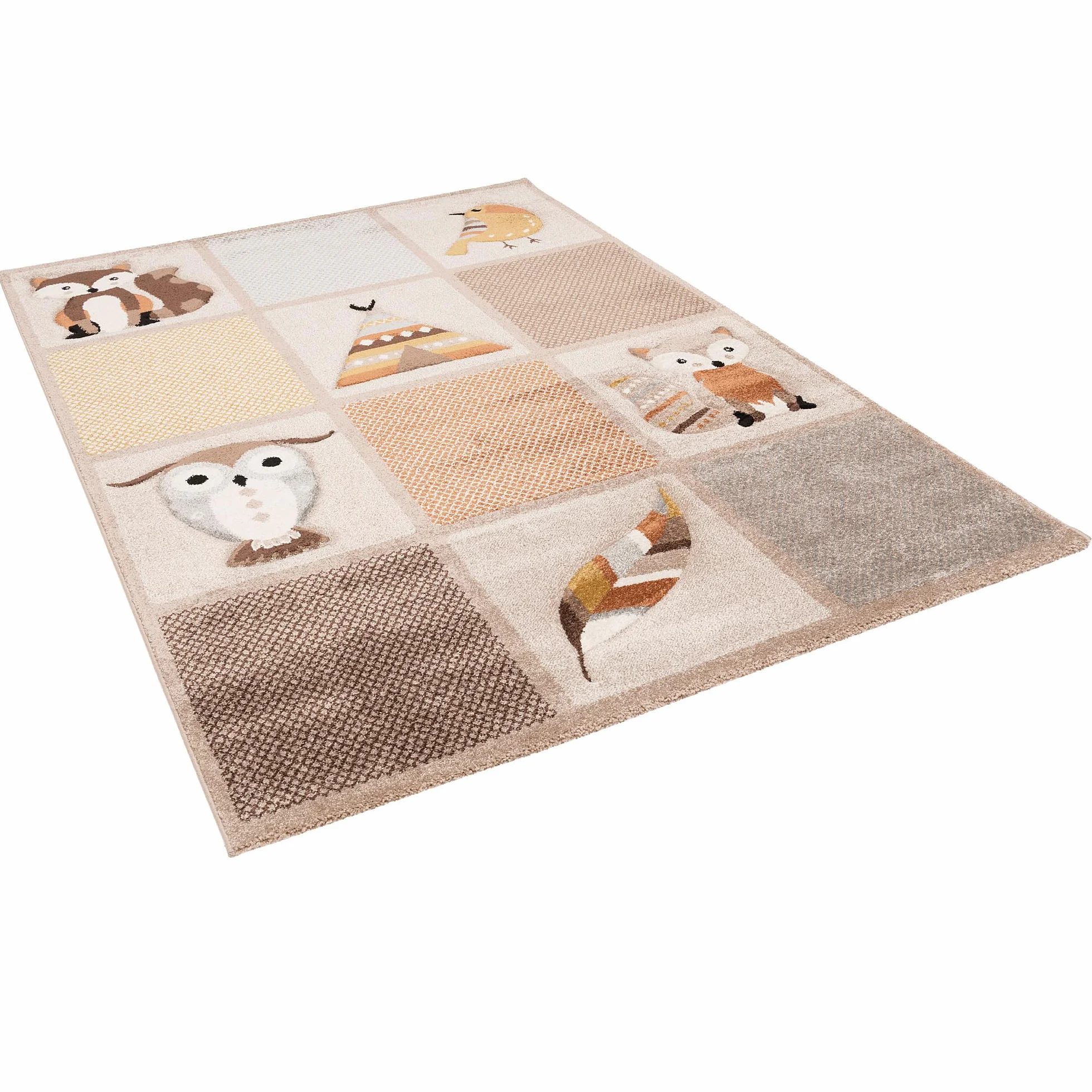 Pergamon Maui Kids Tapis Enfant Les Animaux de la Forêt Beige Marron 5 Tailles