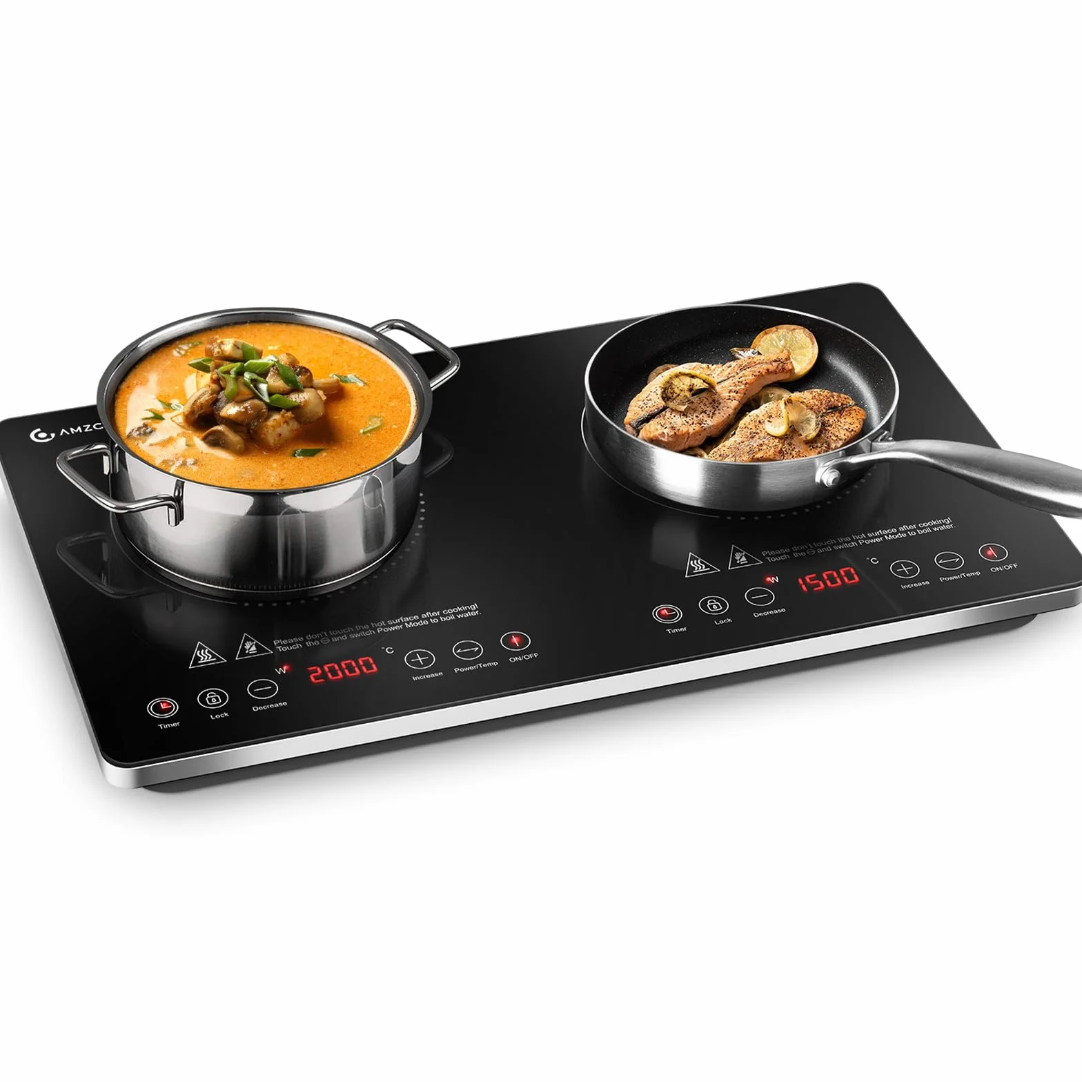 AMZCHEF Plaque Induction 2 Feux, Plaque Induction Portable 2 Feux 3500W avec Commandes Indépendantes, 20 Niveaux de Température, Plusieurs Réglages de Puissance, IGBT Amélioré, Minuterie 4 Heures