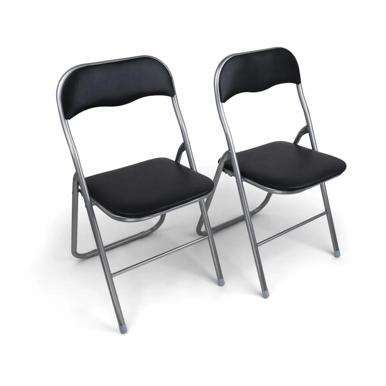 HAEST - Lot de 2 Chaises Pliantes, Chaise Pliante Rembourrée avec Cadre en Métal & Similicuir, Gain de Place, Charge Max. 100 kg, Idéale pour Cuisine & Jardin, Argent-Noir