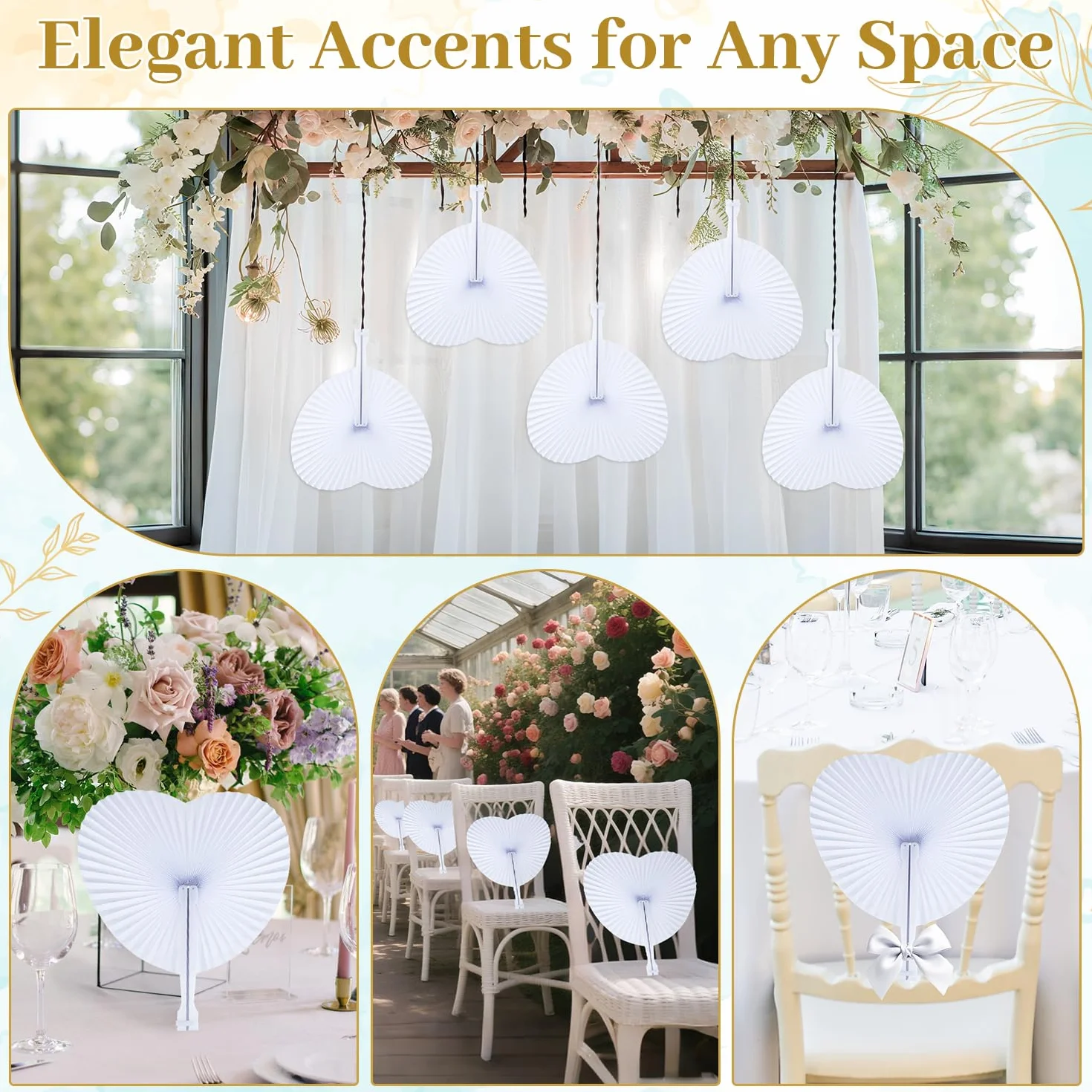 iZoeL 60 Décoration Mariage Eventail Blanc, Eventail Mariage Champetre Cadeau Invites Mariage Accessoires Décoration Mariage Decoration Fete Eventail - Léger Pliable - Papier