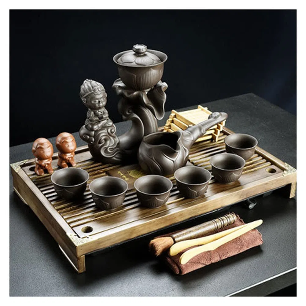 Service à thé, service à thé chinois, service à thé gongfu, service à thé statue de Bouddha, service à thé Kungfu japonais, service à thé Gongfu - théière en céramique, tasse à thé et soucoupe, suppor