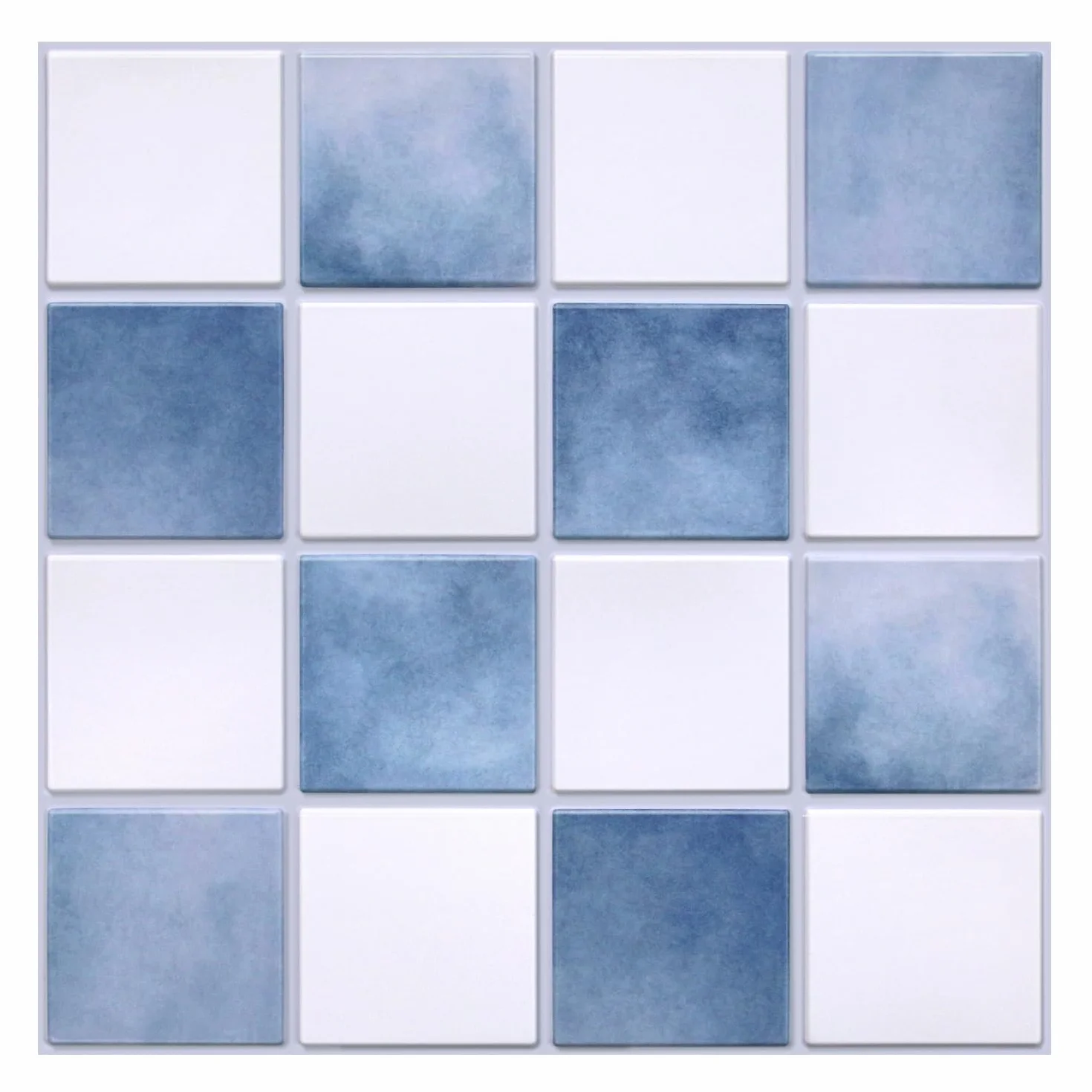 Commomy Autocollants Muraux 3D Bleu et Blanc 30x30 cm PVC Carreaux de Cuisine Salle de Bain