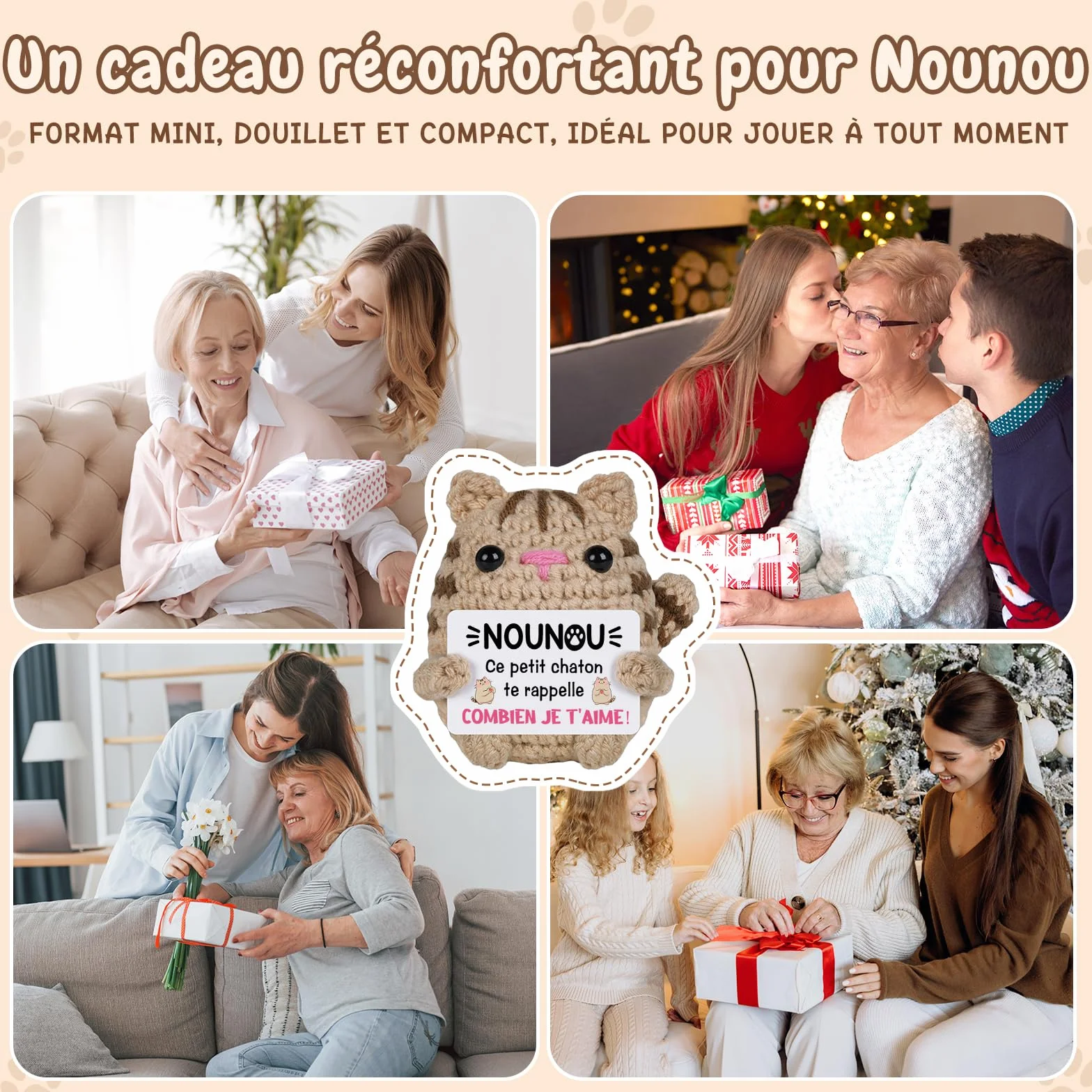 Chaton au Crochet Cadeau Tata Anniversaire Original Fête des Mères Noël