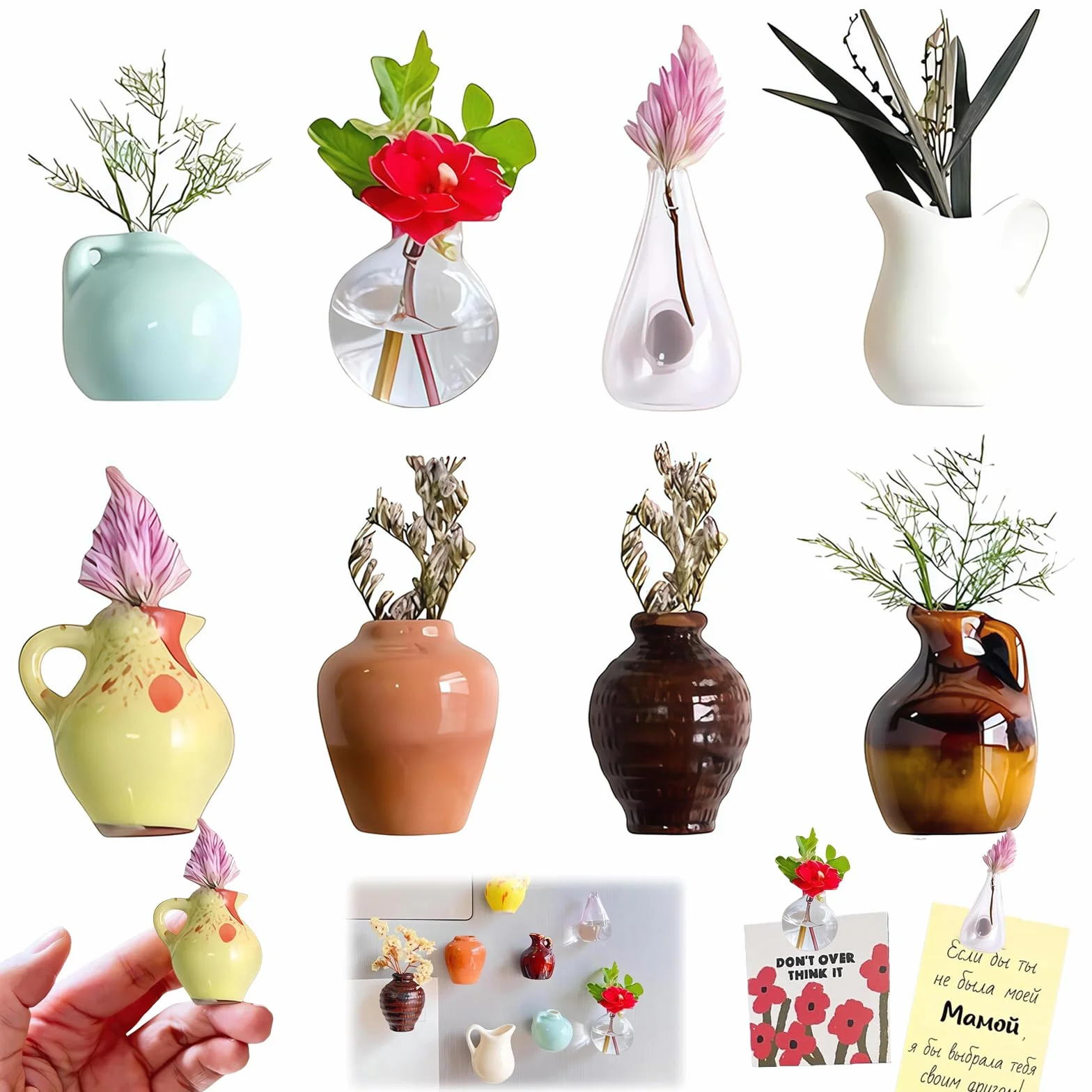 8 Pièces Mini Vase Magnétique Frigo – Décorations Magnétiques Colorées pour Maison, Bureau & Voyages