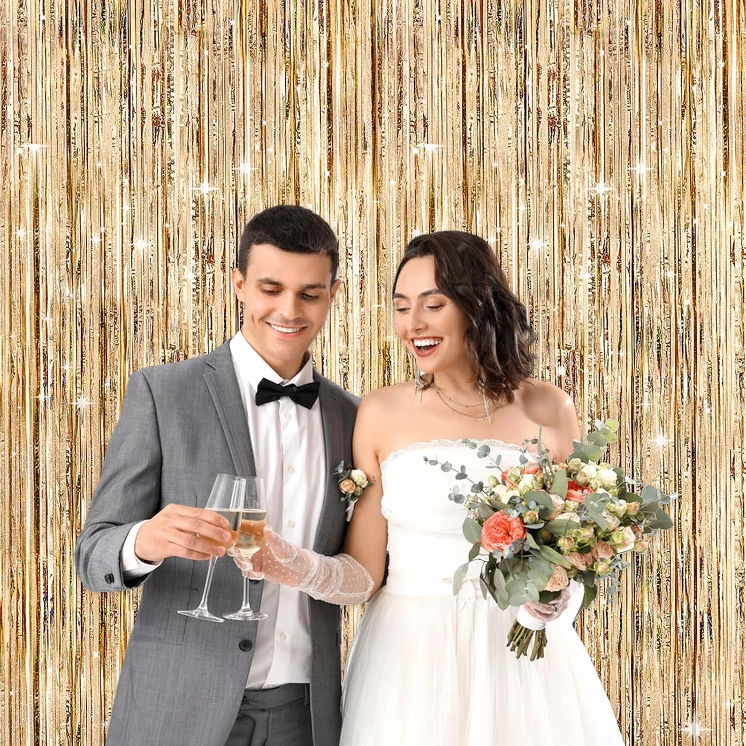 Rideaux à paillettes aluminium doré 1 x 2,5 m Lot de 2 décoration fête anniversaire