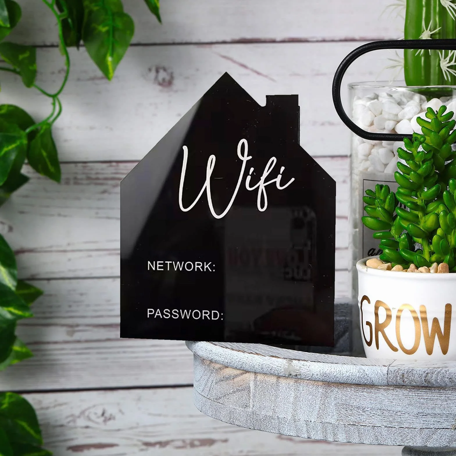 Panneau d'affichage WiFi en acrylique avec tableau à craie et porte-marqueur effaçable pour chambre d'amis, bureau