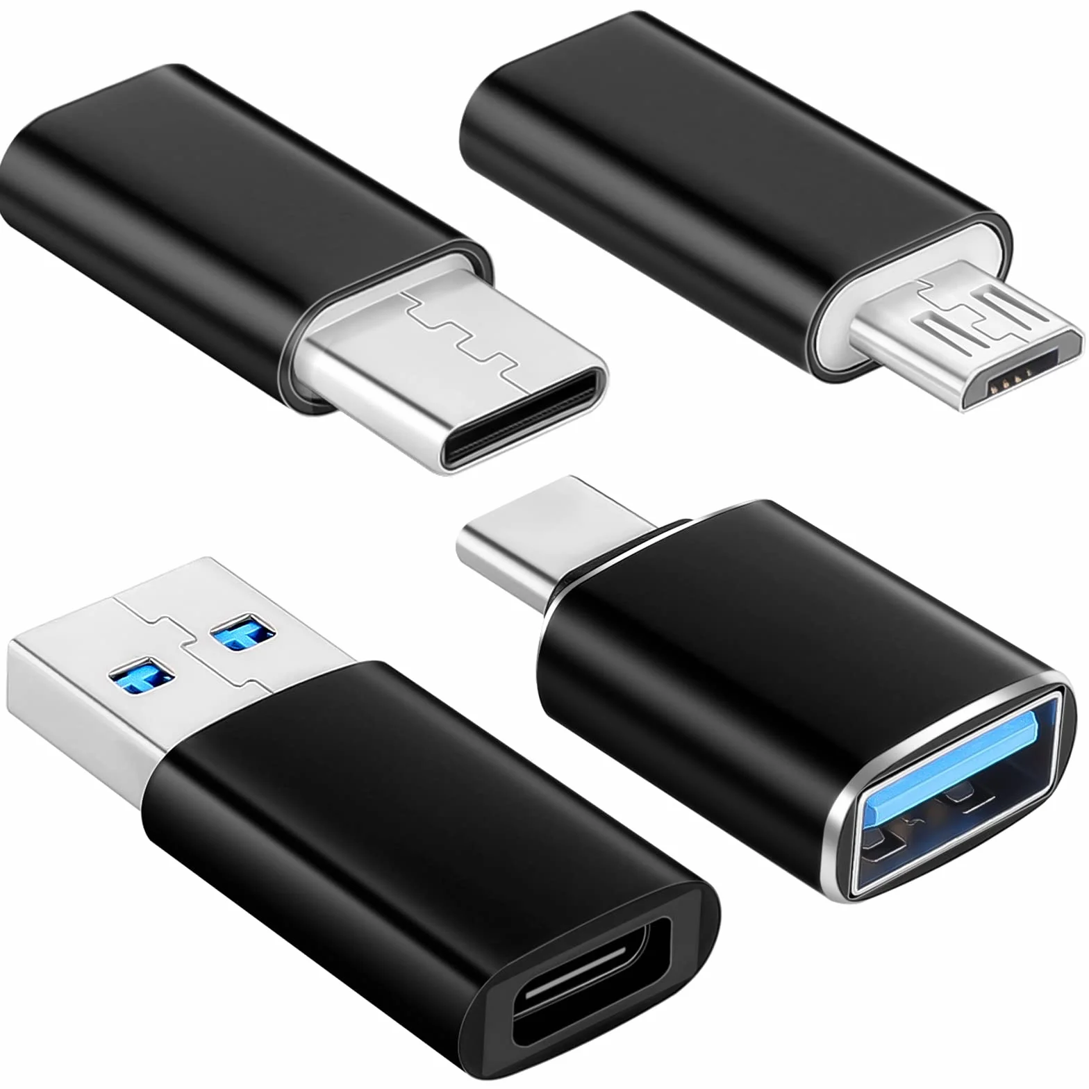 AXFEE Adapter USB C na USB, adapter micro USB na USB C, superszybki transfer danych i szybkie ładowanie, kompatybilny z iPhonem/PC/Samsung/iPad/laptopem/MacBookiem itp. (4 sztuki), Q1-3473943