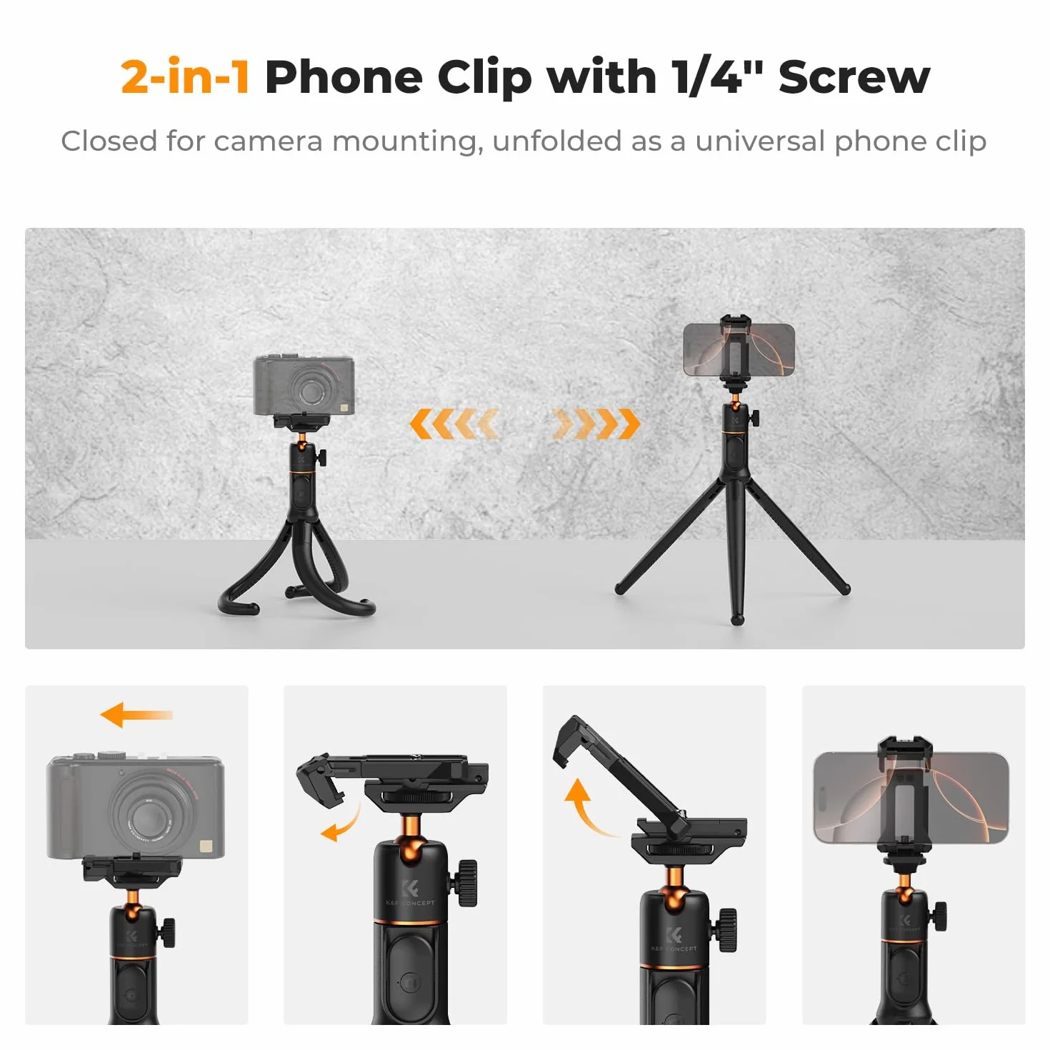 K&F Concept statyw do telefonu komórkowego, elastyczny statyw do smartfona i aparatu, MS29 wysuwany kijek do selfie, mini statyw z pilotem zdalnego sterowania, tripod z uchwytem na statyw, statyw