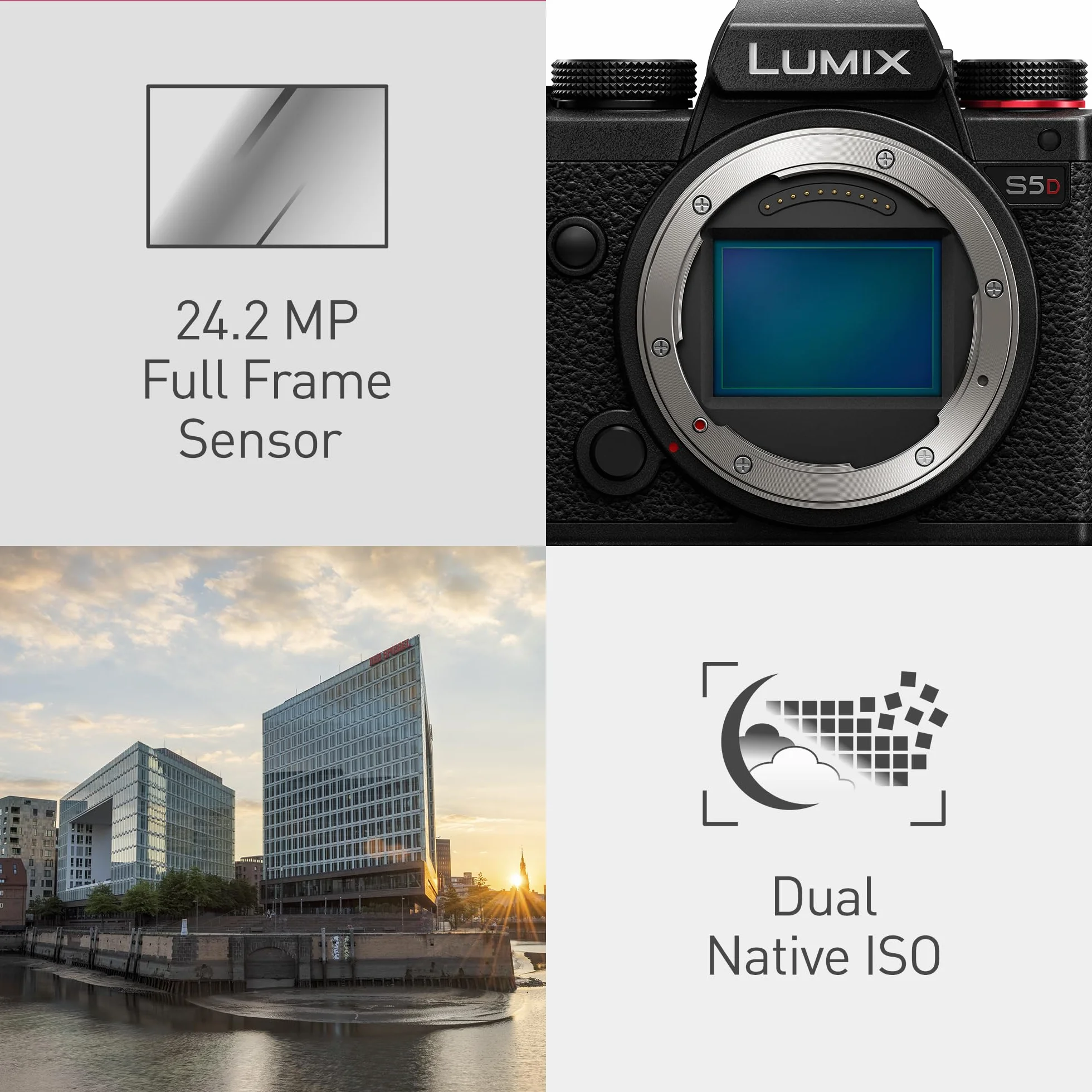 Panasonic Lumix S5D, Pełnoklatkowy Bezlusterkowy Korpus Aparatu, z Obiektywem S-R1840E 18-40mm, 24.2MP, 4K 60P Nagrywanie, Live View Finder, Monitor z Wolnym Kątem, Wi-Fi, Bluetooth, Czarny