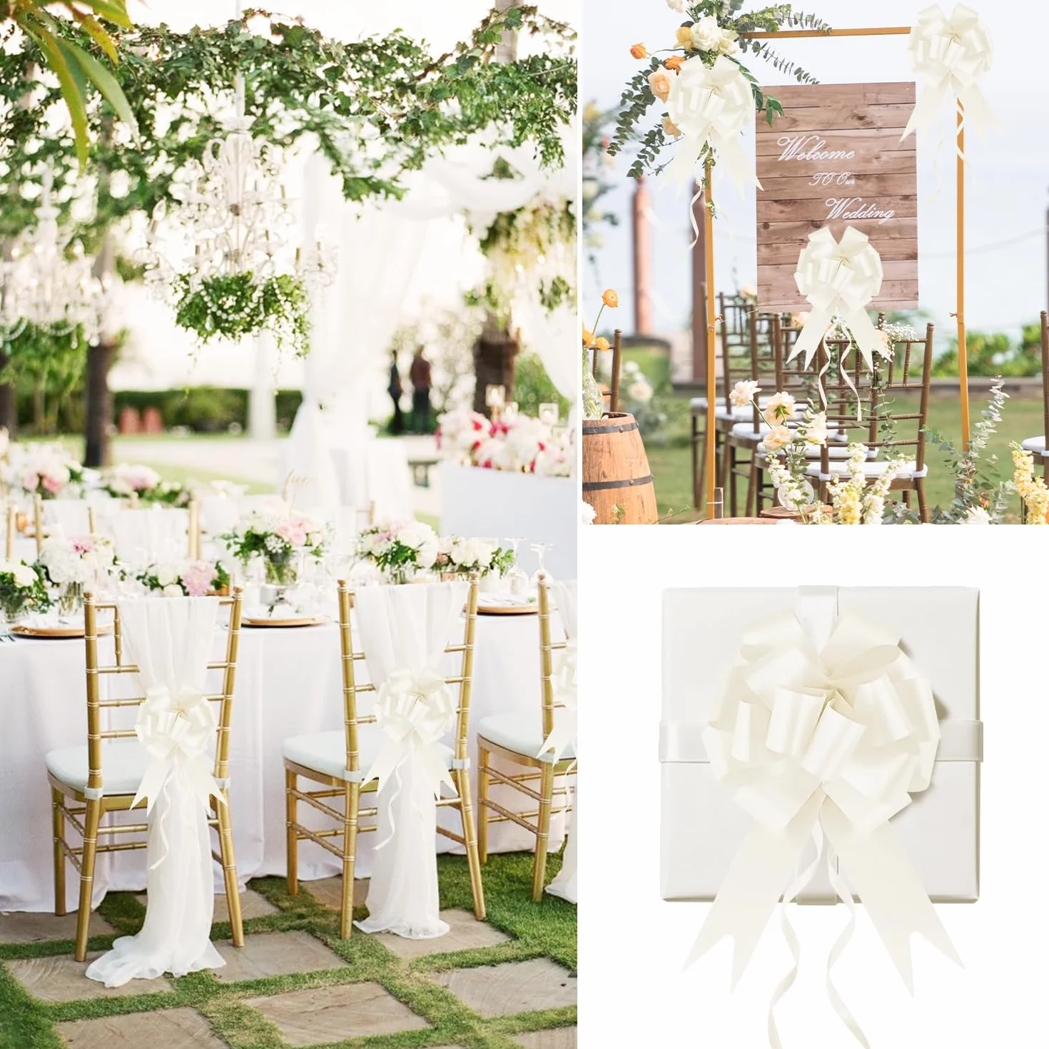 Prampe 30 Pièces Noeud Voiture Mariage Beige, Nœuds Automatiques et à Tirer en Ruban