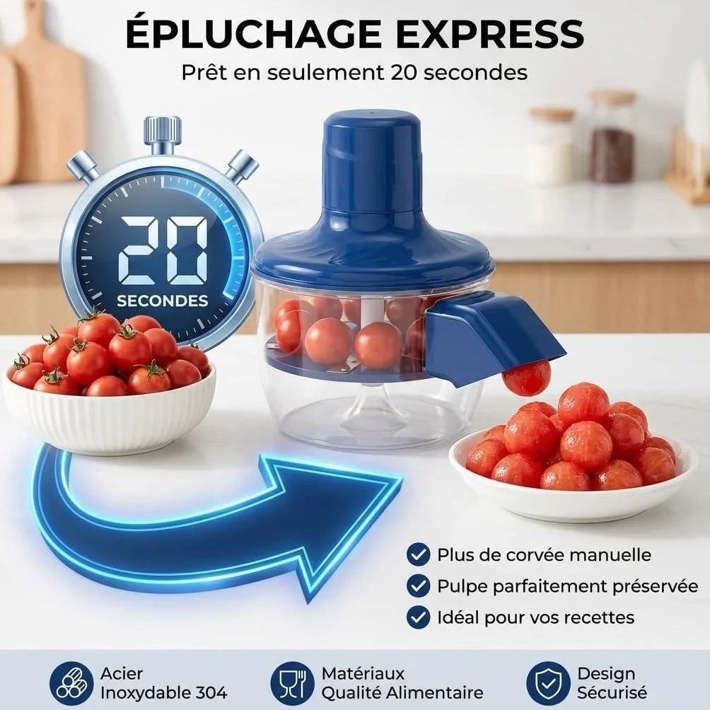 Éplucheur Électrique Automatique de Fruits et Légumes – Rechargeable USB-C – Lame en Acier Inoxydable – Épluchage Rapide Sans Effort – Épluche Ail, Tomates Cerises, Raisins et Plus
