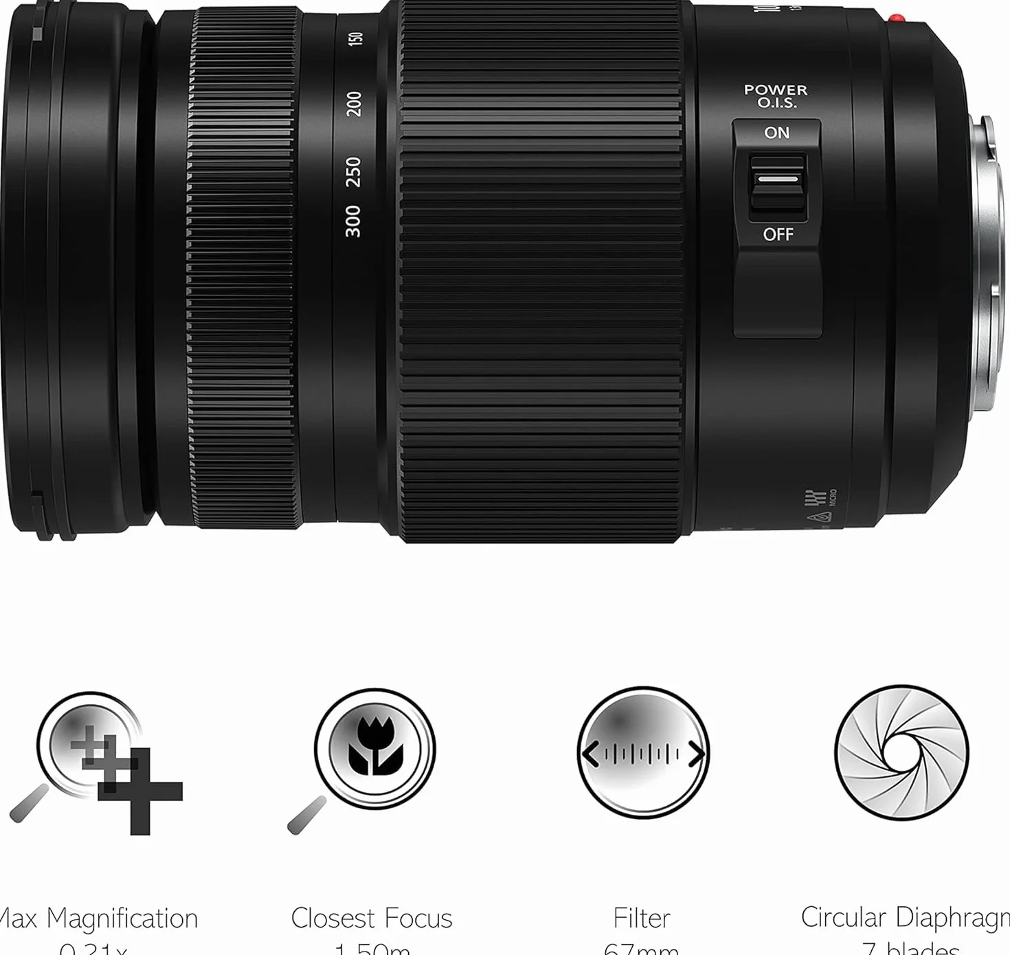 Panasonic H-FSA100300 LUMIX G VARIO teleobiektyw zmiennoogniskowy (100-300/200-600mm, przysłona F4.0–F5.6, filtr φ67mm/2.64", micro 4/3), czarny