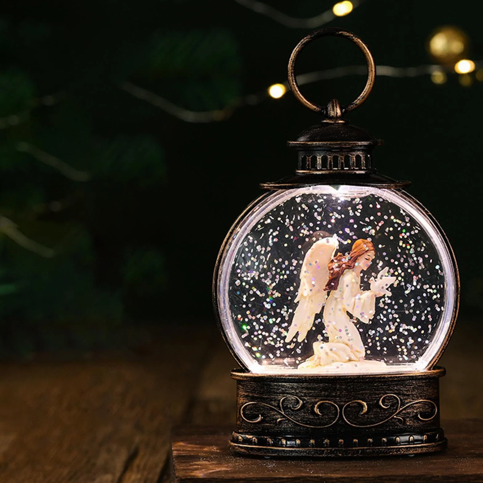 Lampe boule à neige éclairée, boule à neige musicale, lanterne boule à neige avec paillettes, lanterne boule à neige de Noël, boîte à musique