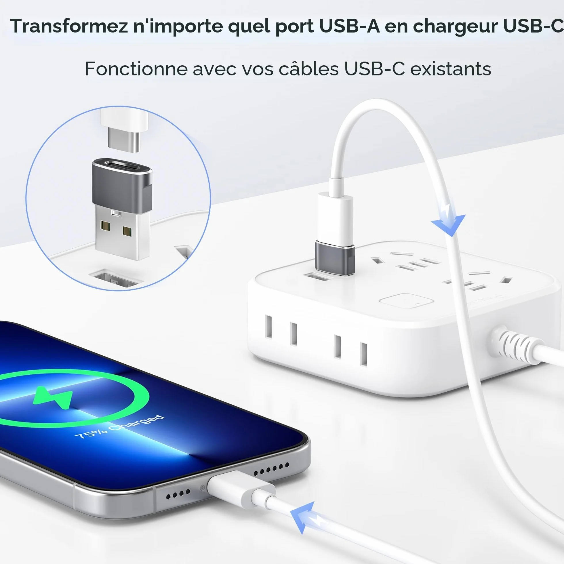 BASESAILOR Adaptateur USB vers USB C 2 Pack, Type C Femelle vers USB A Mâle Convertisseur Chargeur pour iPhone 16 15 14 Pro Max, iPad Air 4 5 Mini 6 7, Samsung Galaxy S23 S24 A54 A55