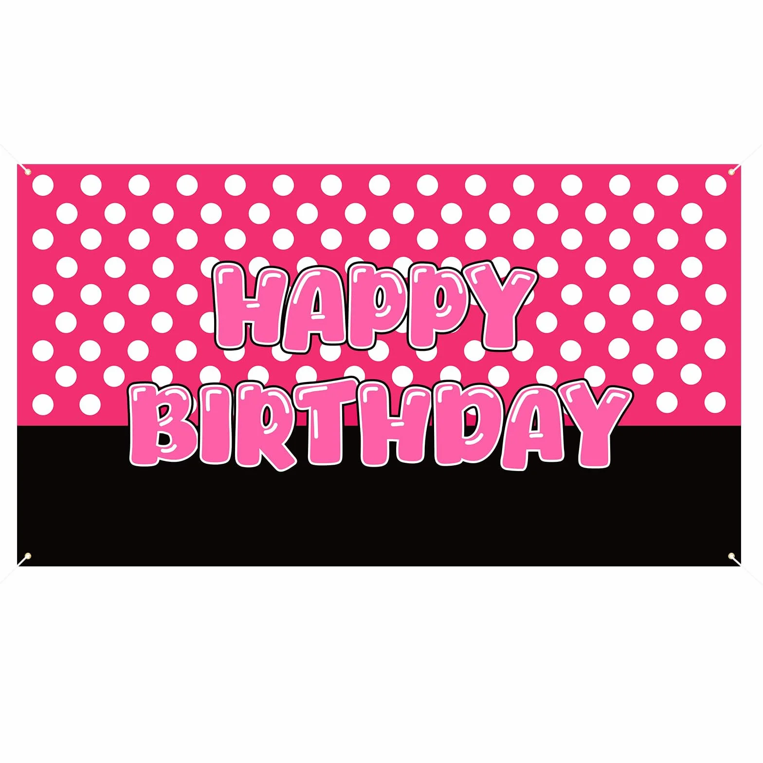 Bannière d'anniversaire Animaux Dessin Animé Noire et Rose Toile Fond Décoration Murale pour Filles