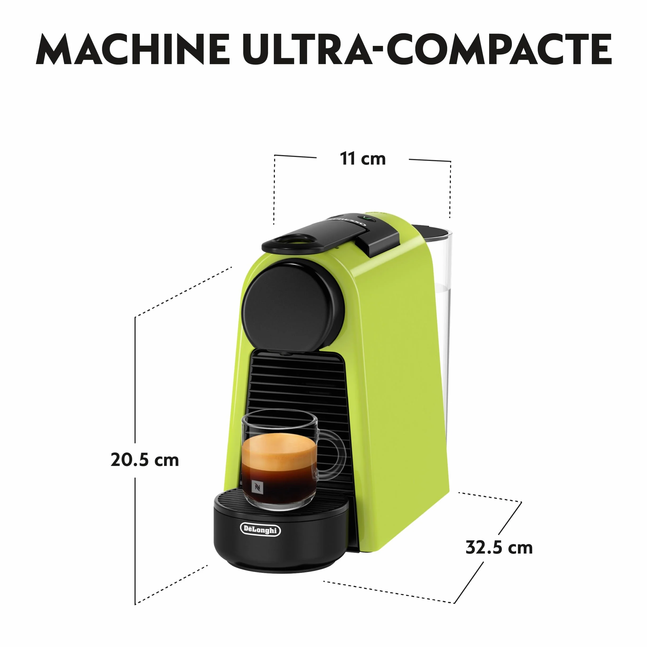 Nespresso De'Longhi Machine à Café Essenza Mini Vert, 19 Bars + Kit de Bienvenue, Design Compact, Expresso et Lungo, Arrêt Automatique, EN85.L