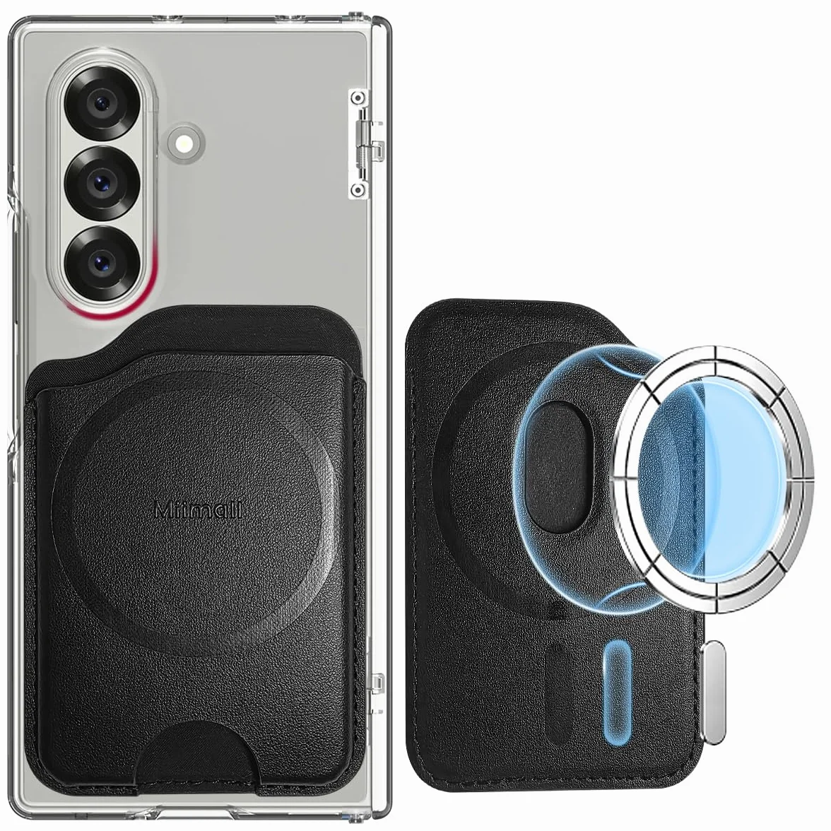 Miimall Samsung Galaxy S25 Ultra MagSafe, [uchwyt na 3 karty], wegańska skóra, etui na karty MagSafe, dwustronny portfel magnetyczny do Galaxy Fold 7/S25 FE/Pixel 10 Pro Fold/iPhone 17 16 15, Czarny