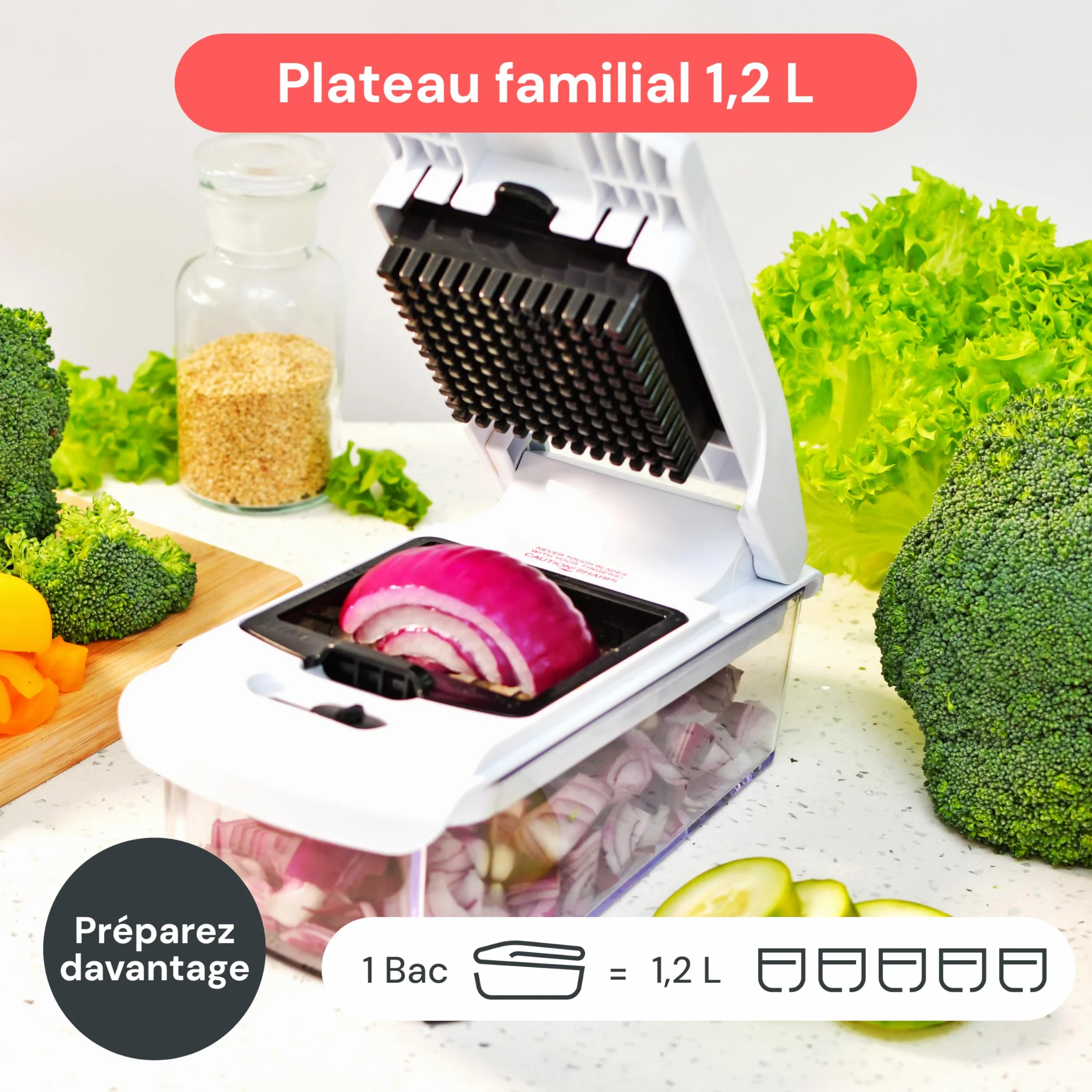 Fullstar Coupe Légumes Multifonction Spiraliseur Découpe Cube Hachoir Manuel 4-en-1 Blanc