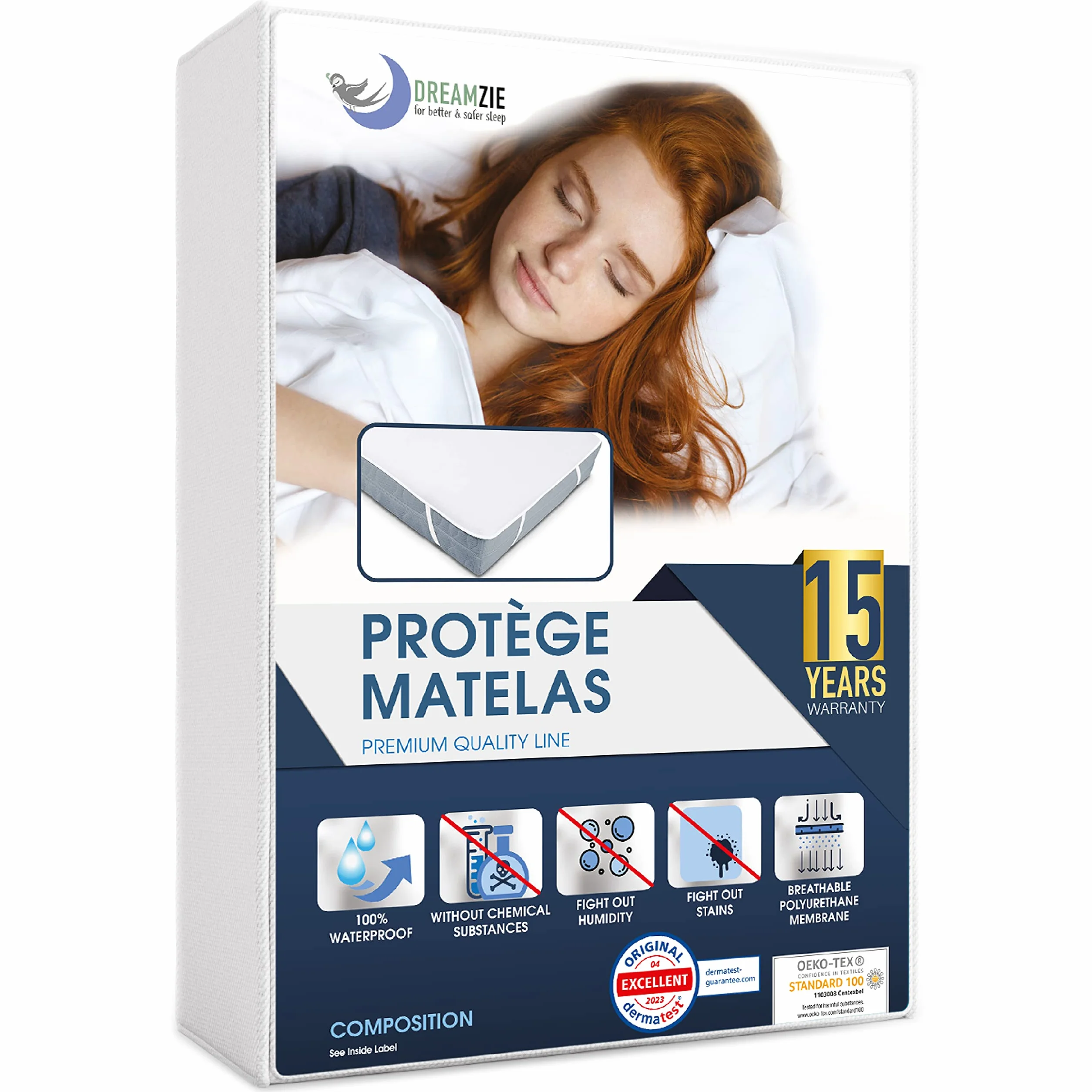 Dreamzie Protège Matelas 90x190 cm Imperméable Oeko TEX Coton Respirant 4 Coins Elastiques