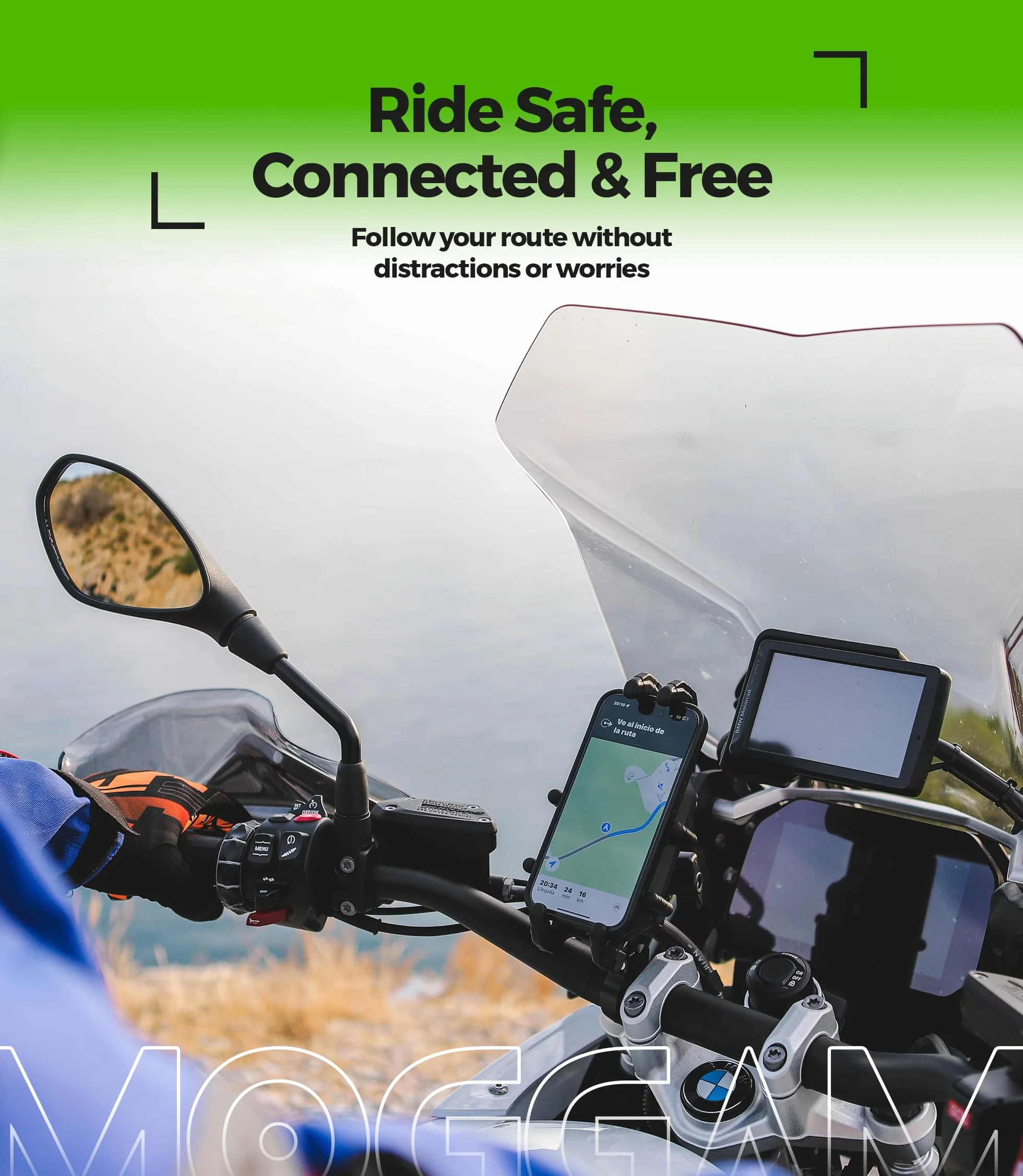 Uchwyt na Telefon do Motocykla Ultrabtrwały【Zabezpieczenie przed kradzieżą i podwójny system antywibracyjny】 Uchwyt Telefonu do Roweru 5,4–7,2" i Smartfonów Wytrzymałych 【Regulowane Ramię 360°】