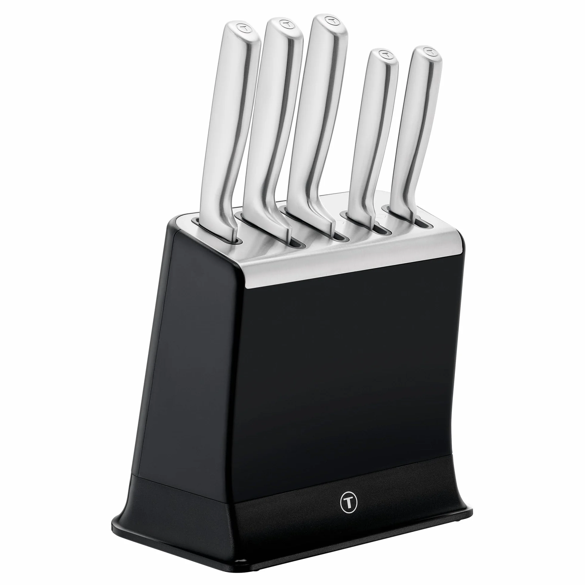 Tefal EverSharp, Set de 5 couteaux en acier inoxydable, Bloc avec affûteur intégré, 5 couteaux, Tranchant durable, K2976S04