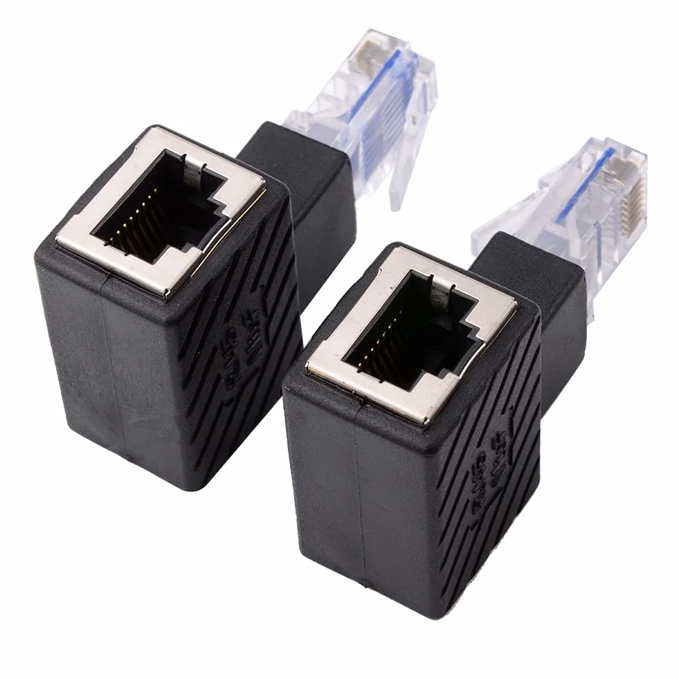 2 adaptery Ethernet 90 stopni, prawy i lewy kątowy, wtyczka RJ45 na gniazdo, adapter, ekranowany, złącze sieciowe, kompatybilne z Cat5 Cat6