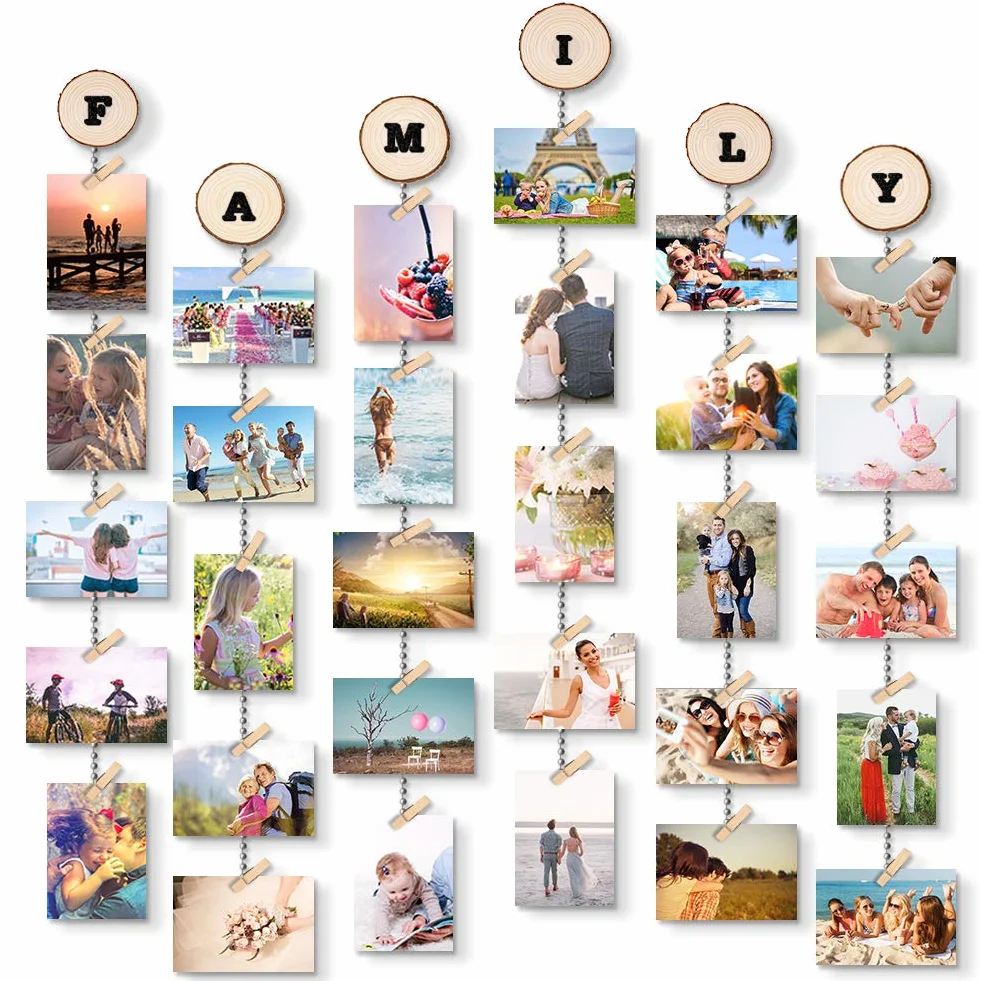 Uping Cadre Photo Pêle Mêle Mural Porte Photos Bois Naturel Décoration Maison Cadeau