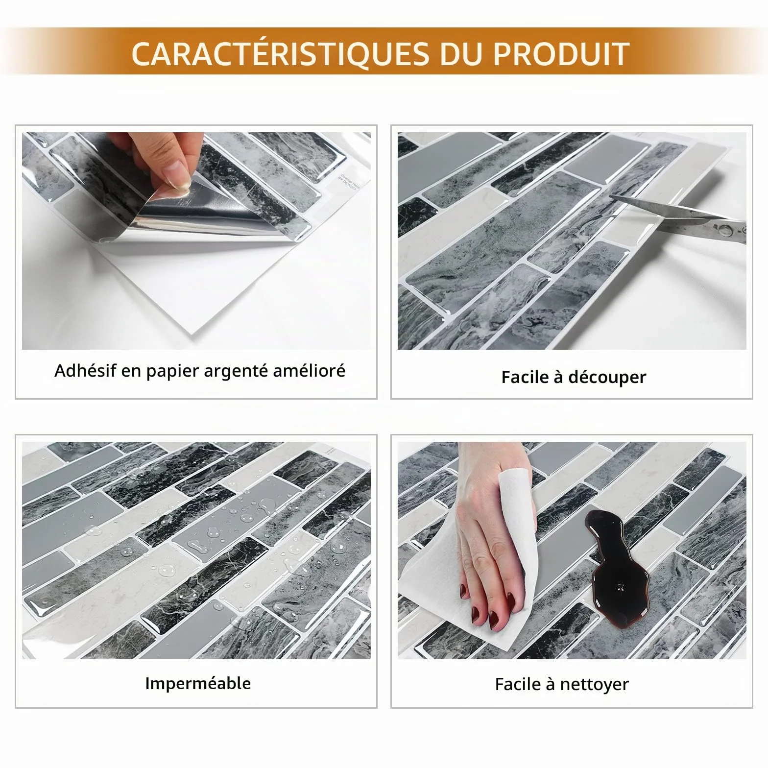 DEWOO 3D Relief Carrelage Adhésif Mural 30.5x30.5 cm 10 Pièces Autocollant Marbre Effet Vinyle