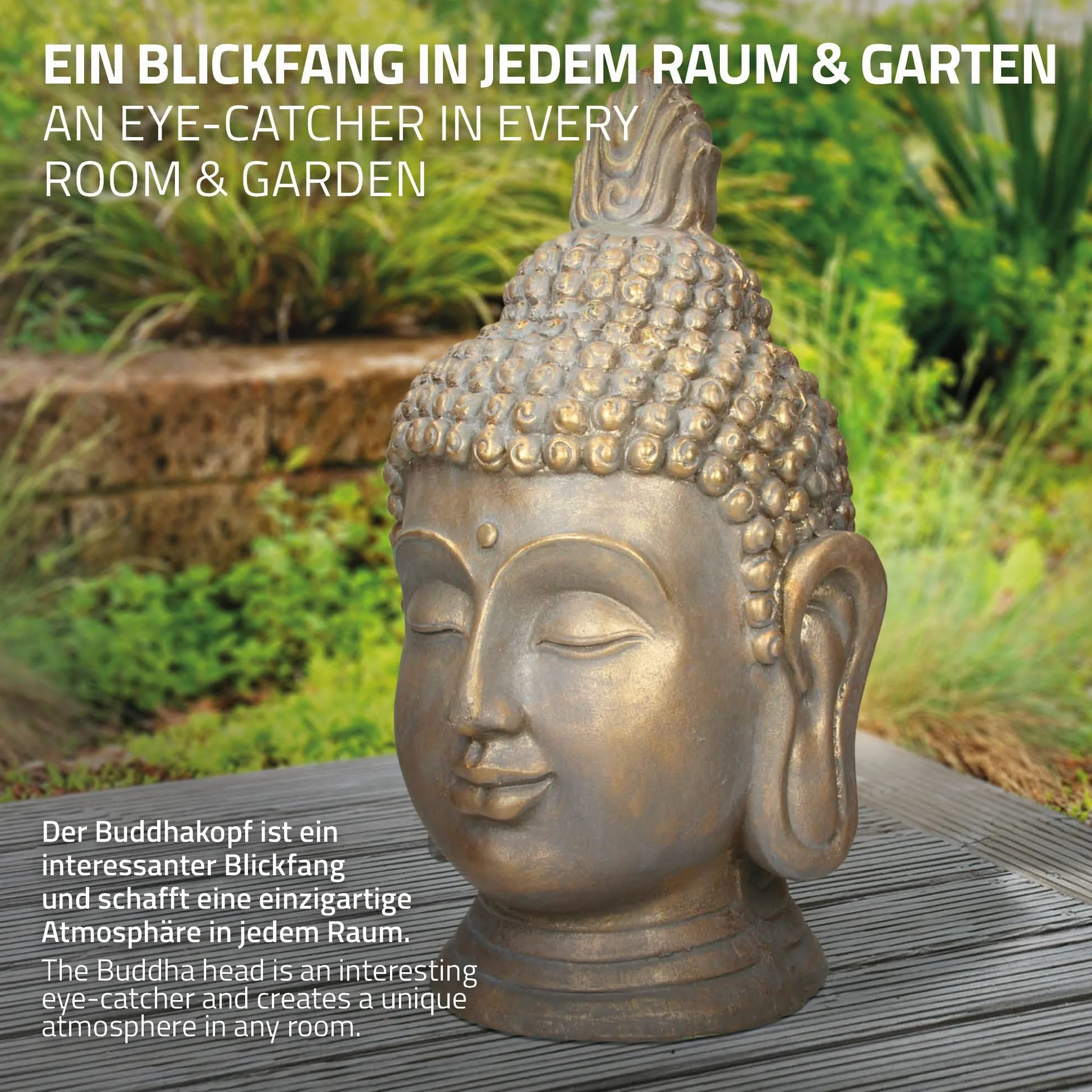 ECD Germany Statue Tête de Bouddha 74,5 cm Polyrésine Aspect Bronze Décoration Intérieur Extérieur
