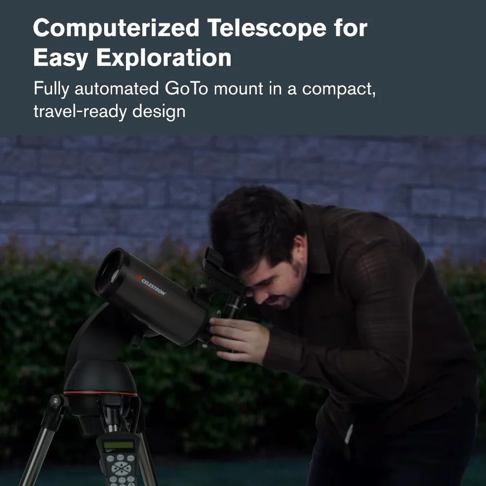 Celestron 22087 NexStar 90SLT - Przenosny skomputeryzowany teleskop Maksutowa-Cassegraina, uchwyt widelkowy z szybkozlaczka, taca na akcesoria i oprogramowanie „Starry Night” Special Edition, szary