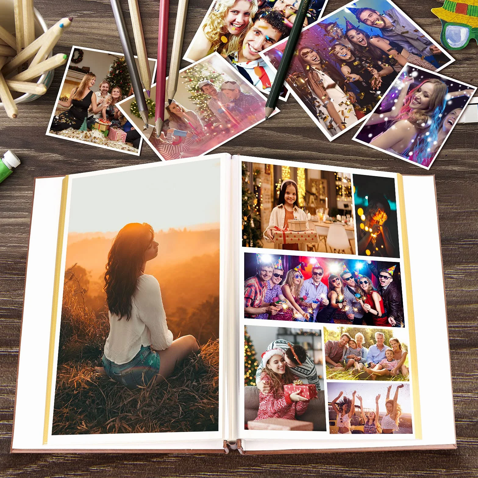 Magnetic Self-Stick Page Photo Album Leather Cover DIY for Wedding Anniversary Holds 3X5 4X6 6X8 8X10