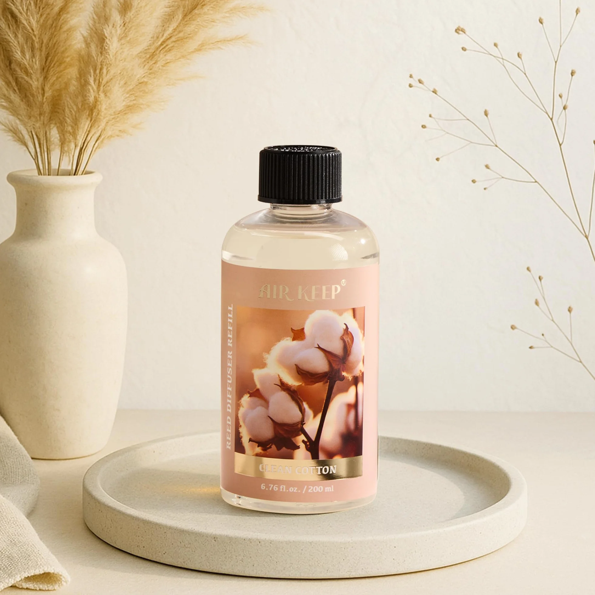 Airkeep Recharge Liquide Parfumé 200ml pour Diffuseur à Bâtonnets Clean Cotton Parfum d'Ambiance Maison